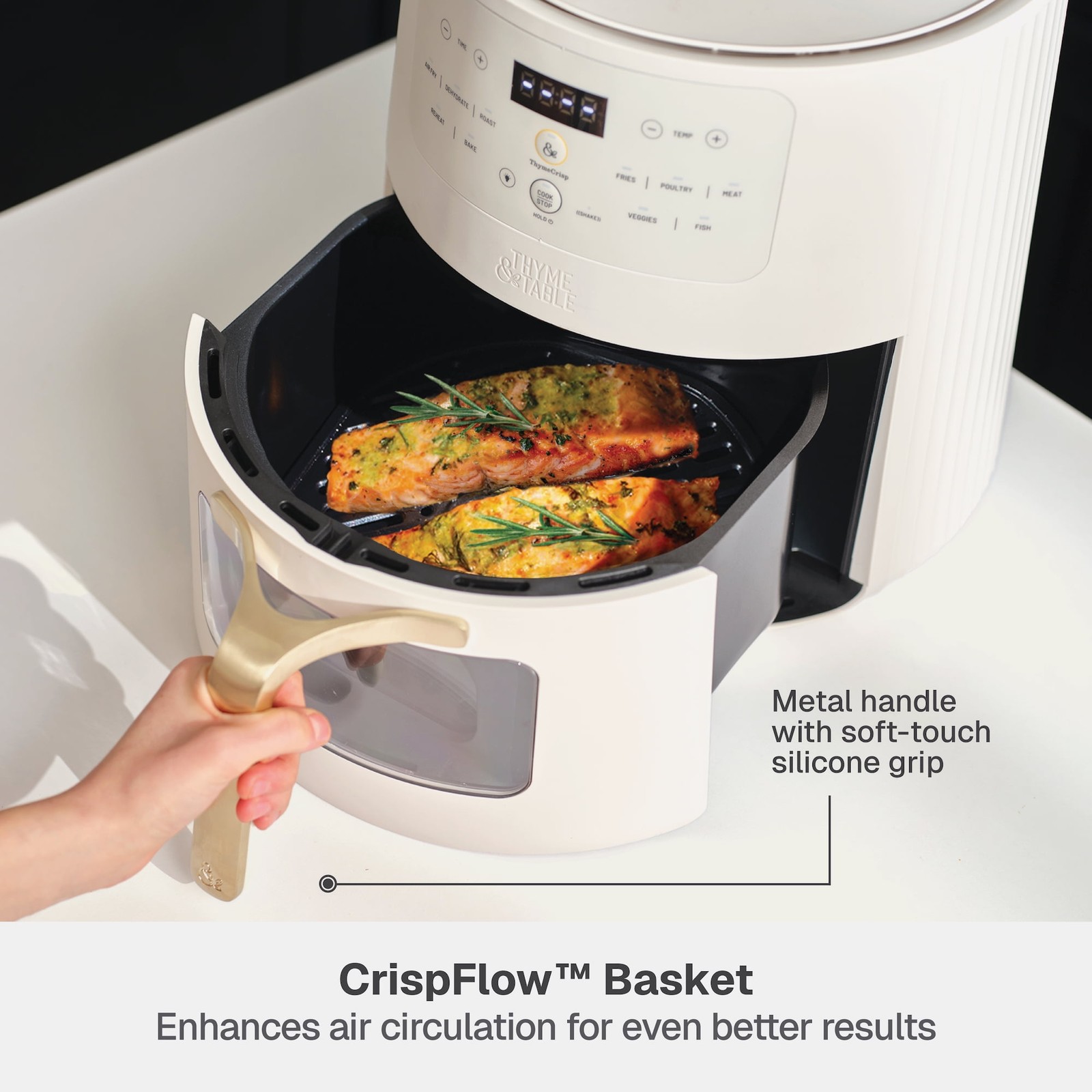 6QT Air Fryer, with Thymecrisp™ and Ceramic-Coated Nonstick Basket, Sand White