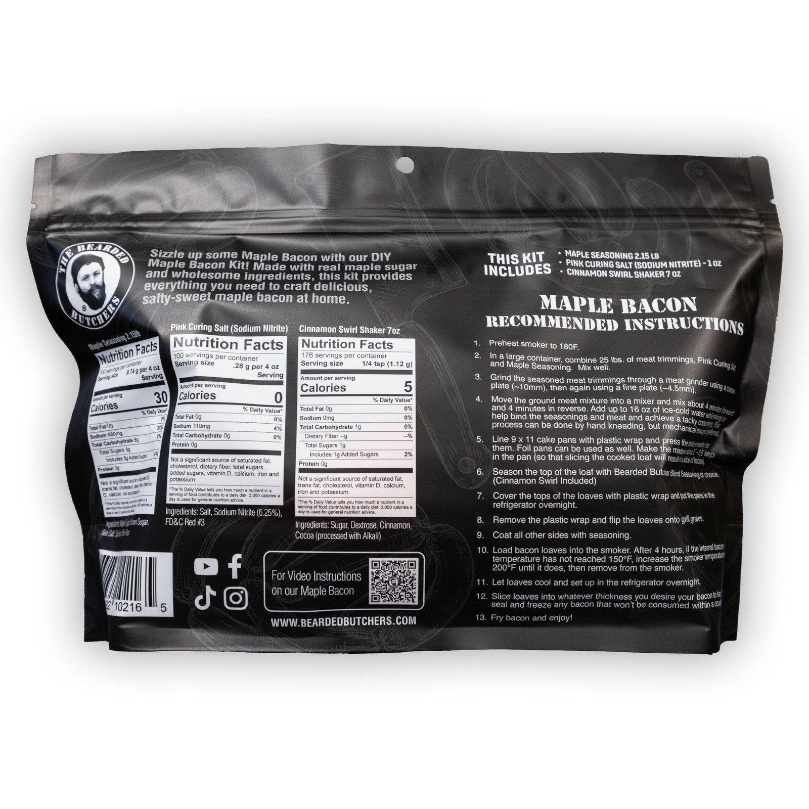 Bearded Butchers Maple Bacon DIY Kit with Cinnamon Shaker – Seasons Up to 25 …