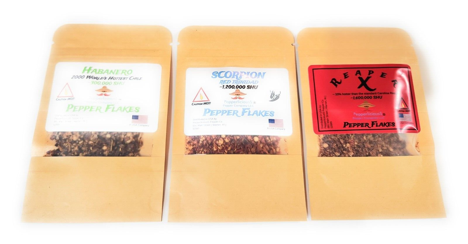 3/4oz FLAKE Variety Pack – Habanero / Scorpion / Reaper X Worlds Hottest Chiles