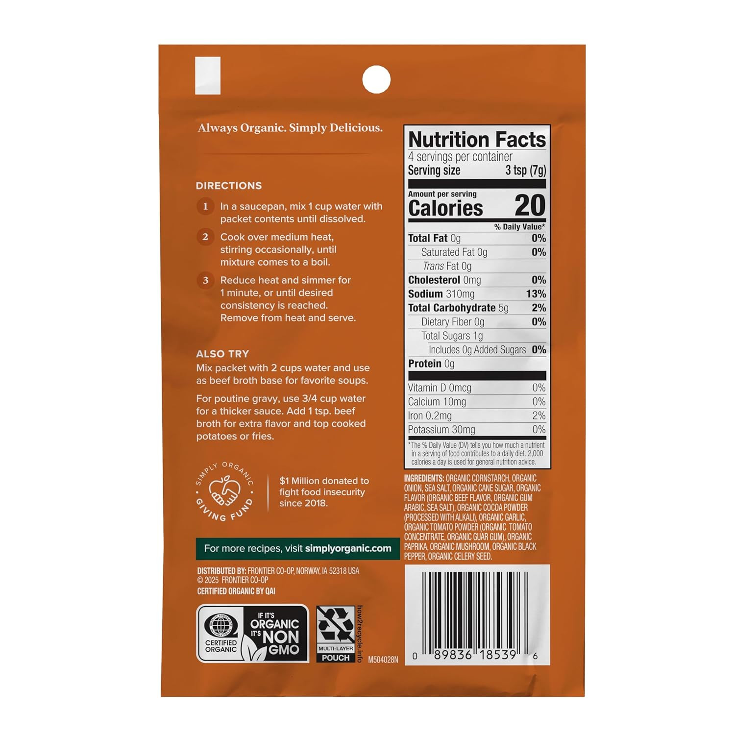 Brown Gravy Mix, Certified Organic, Gluten Free | 1 Ounce (Pack of 12)