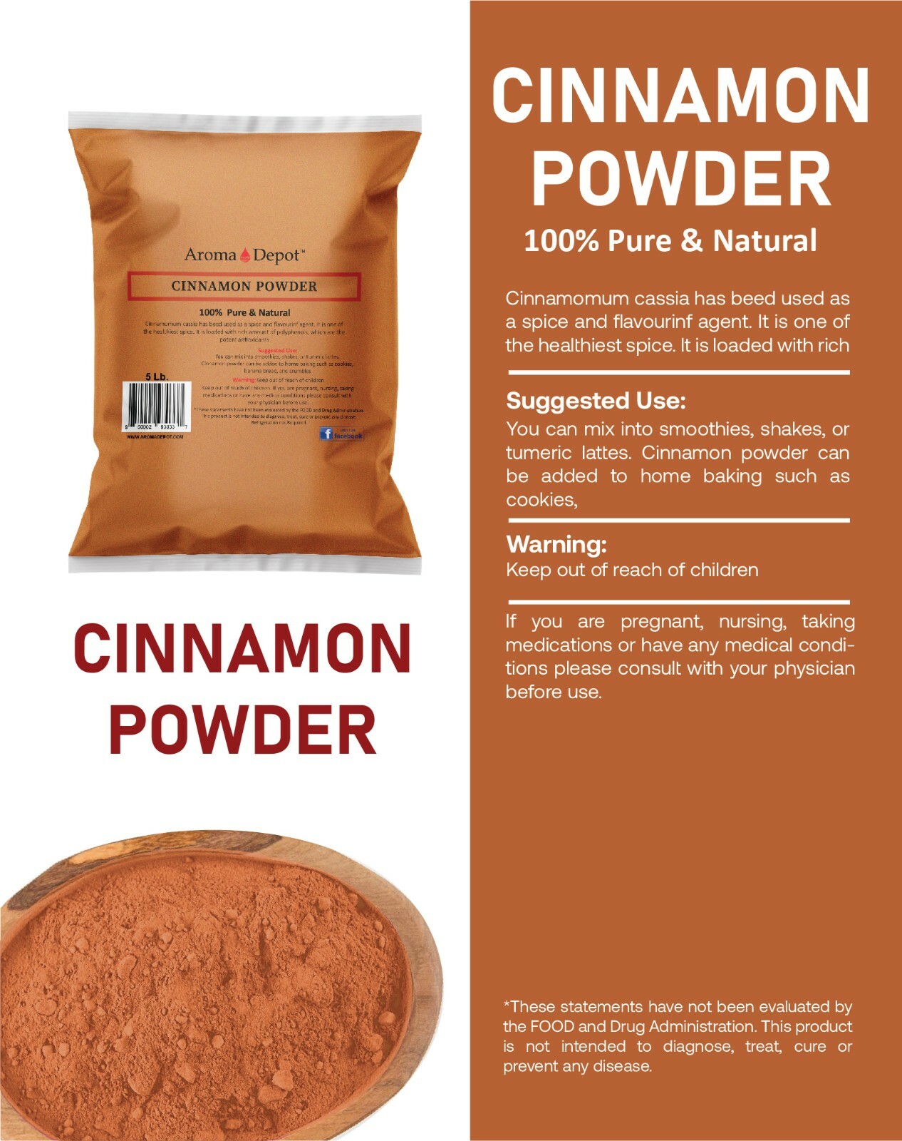 2lb Cinnamon Powder 100% Ground Pure Natural Canela Indonesia Cassia 32oz JAR