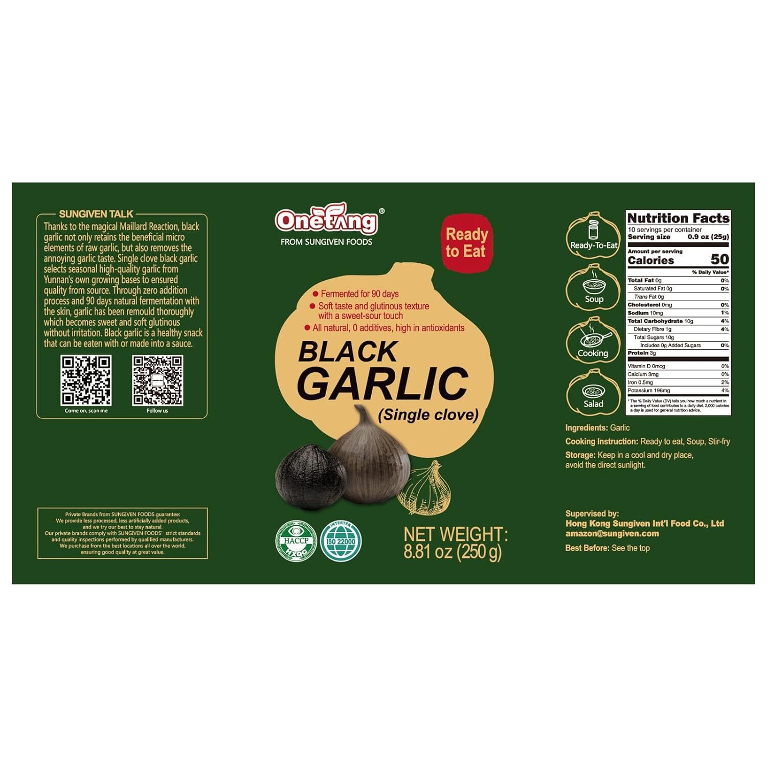 ONETANG Black Garlic 8.82 Oz (250g.), Whole Black Garlic