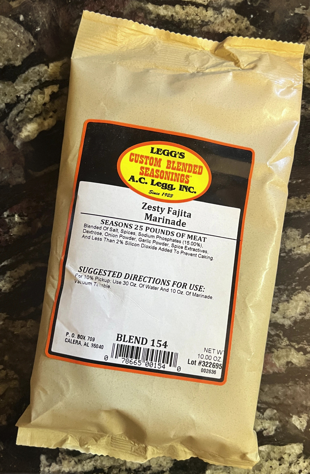 AC Legg’s Zesty Fajita Marinade Blend 154 – 10 oz Bag – Seasons 25 lbs of Meat