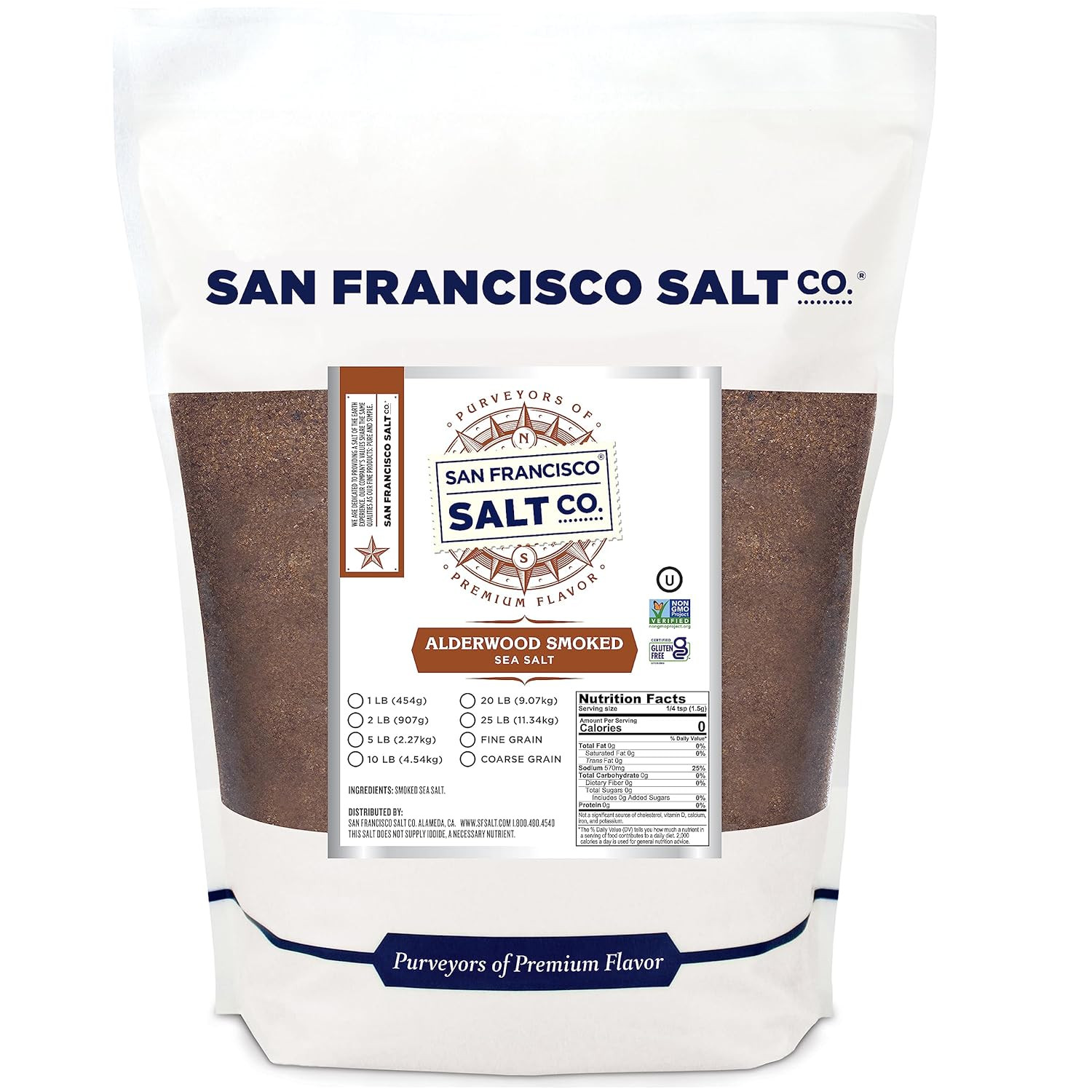 Alderwood Smoked Sea Salt – 2 Lb. Bag Fine Grain by