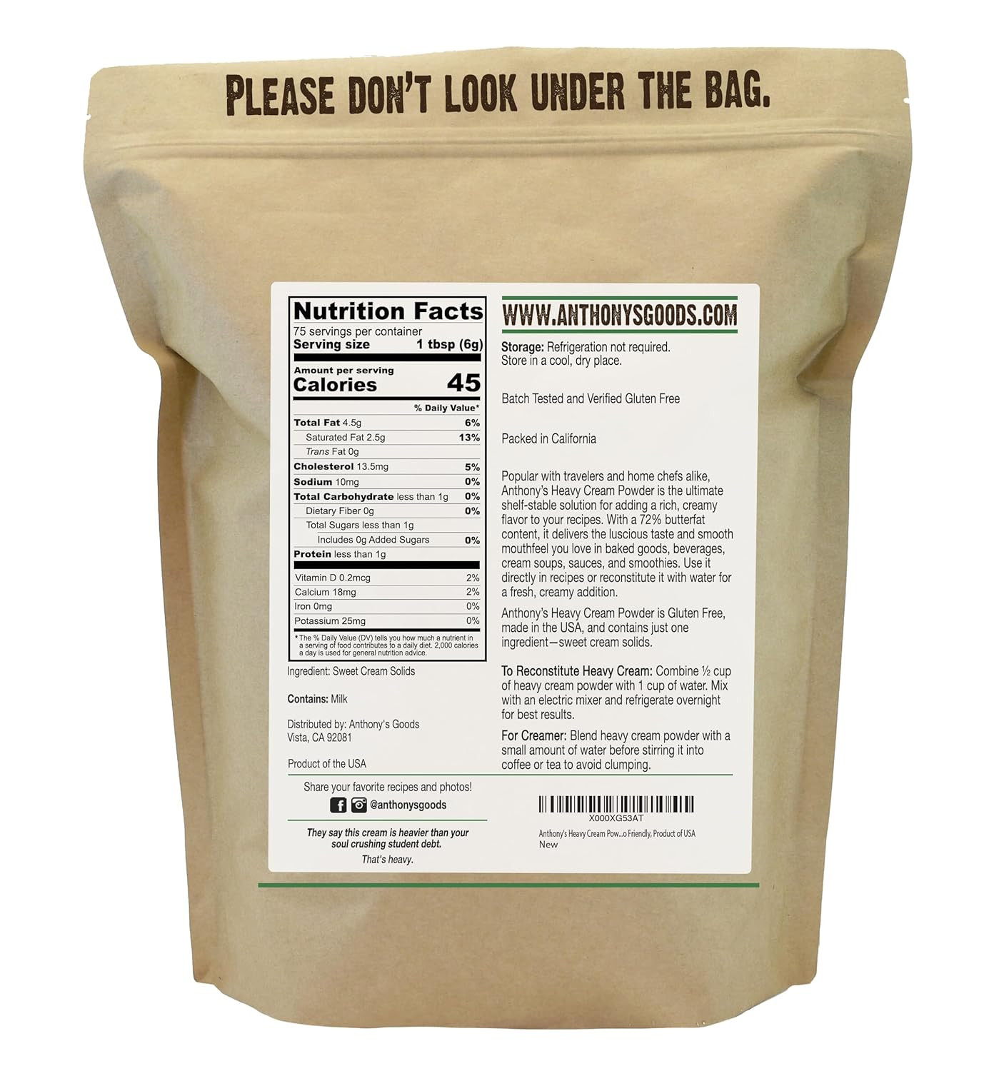 Heavy Cream Powder, 1 Lb, Gluten Free, Non-Gmo, Keto Friendly, Product of USA