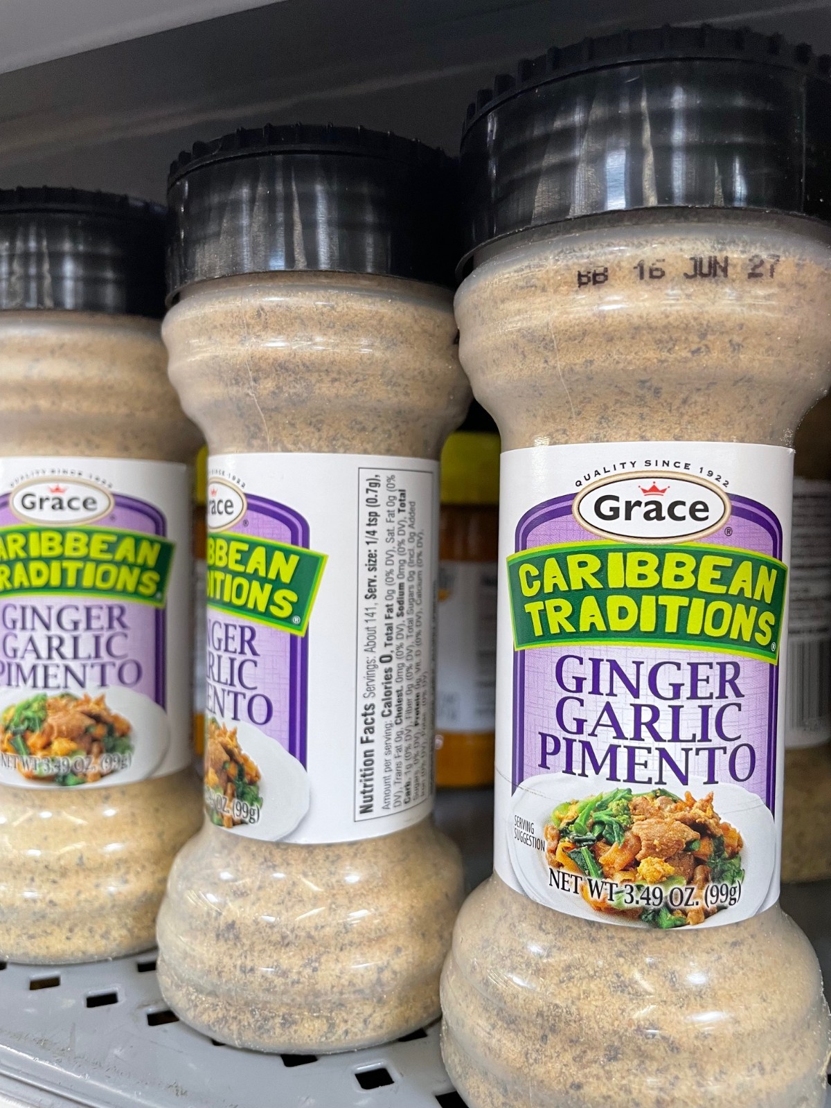 4 Pack Grace Caribbean Traditions Ginger Garlic Pimento Seasoning, 3.49 oz Each