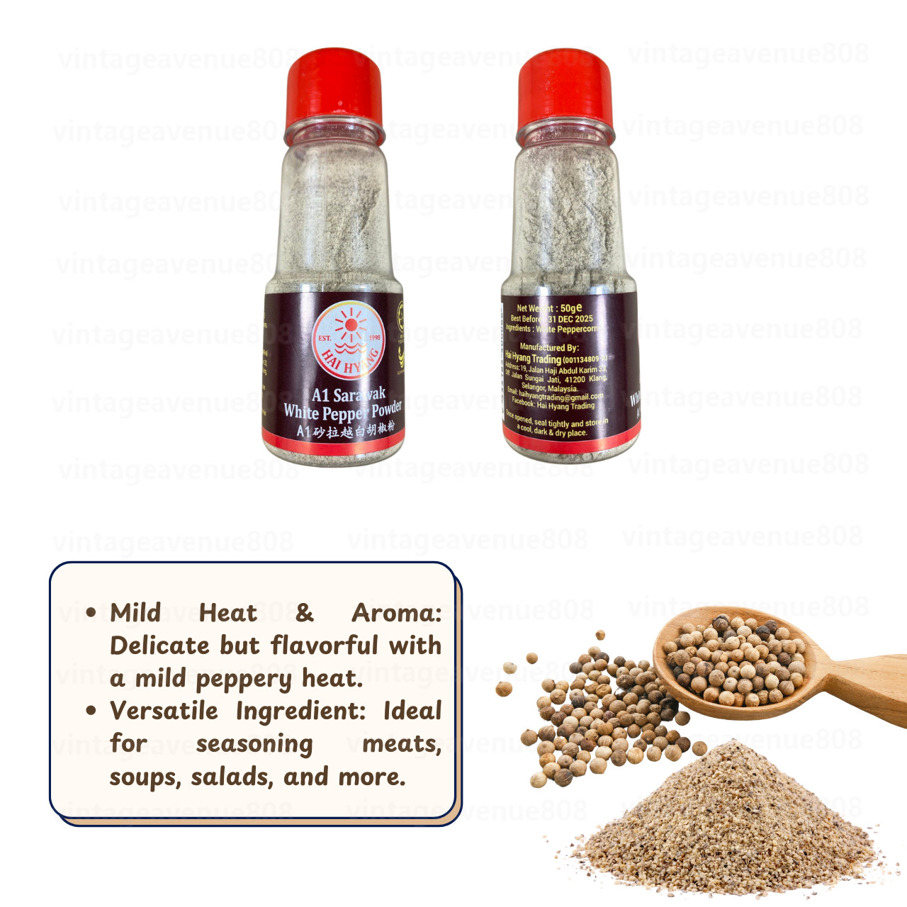 HAI HYANG A1 Best Sarawak White Pepper Powder Peppercorns Premium A1 5 X 50Gram