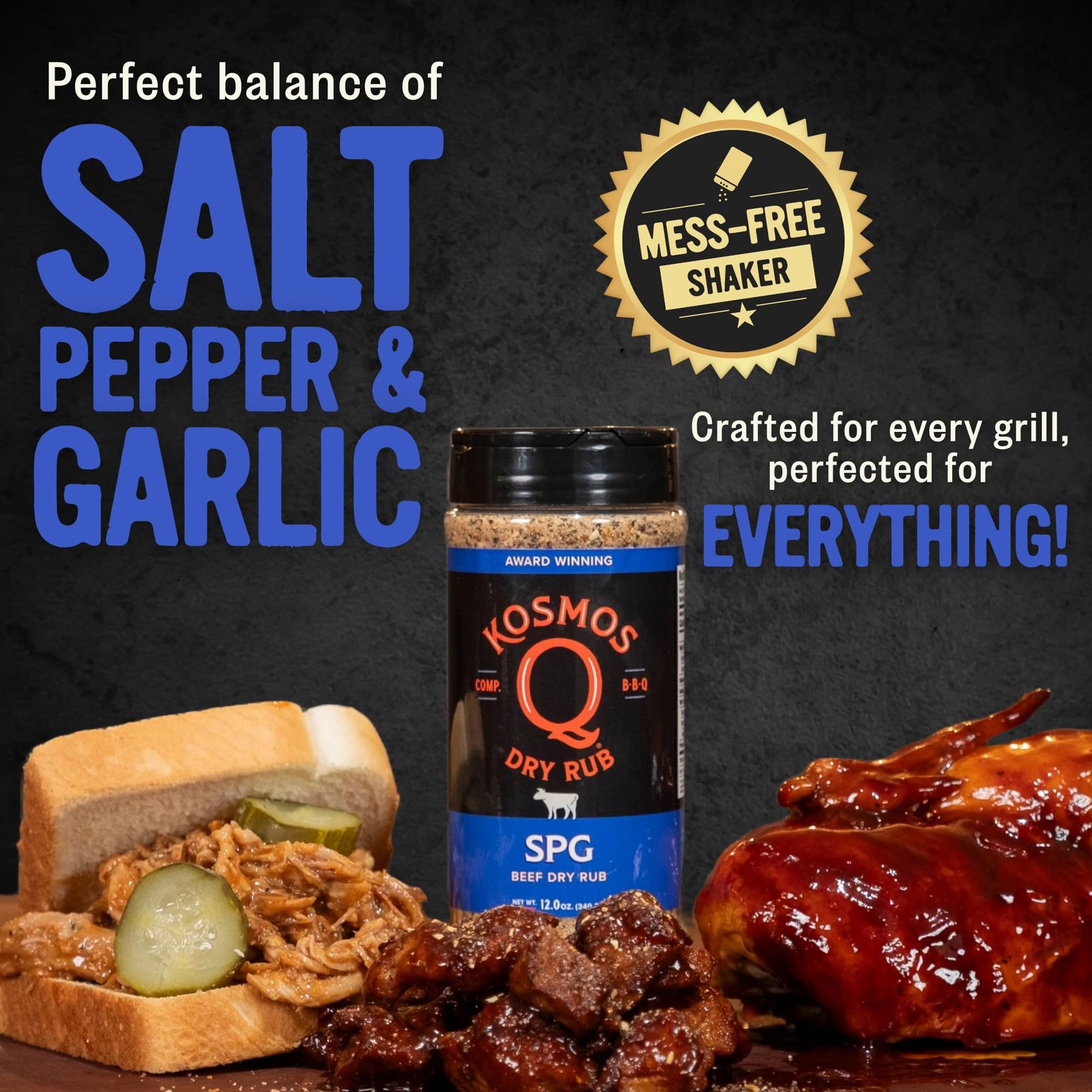 Kosmos Q SPG BBQ Dry Rub, Father’s Day Gift for Him, Salt Pepper Garlic Seaso…