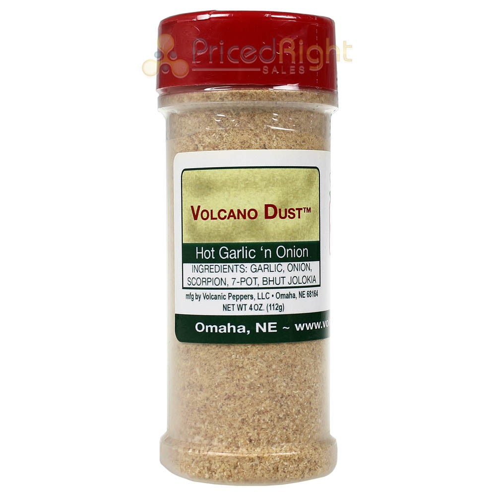 Volcanic Peppers Hot Garlic ‘n Onion Seasoning Volcano Dust Rub Hot 4 Oz Bottle