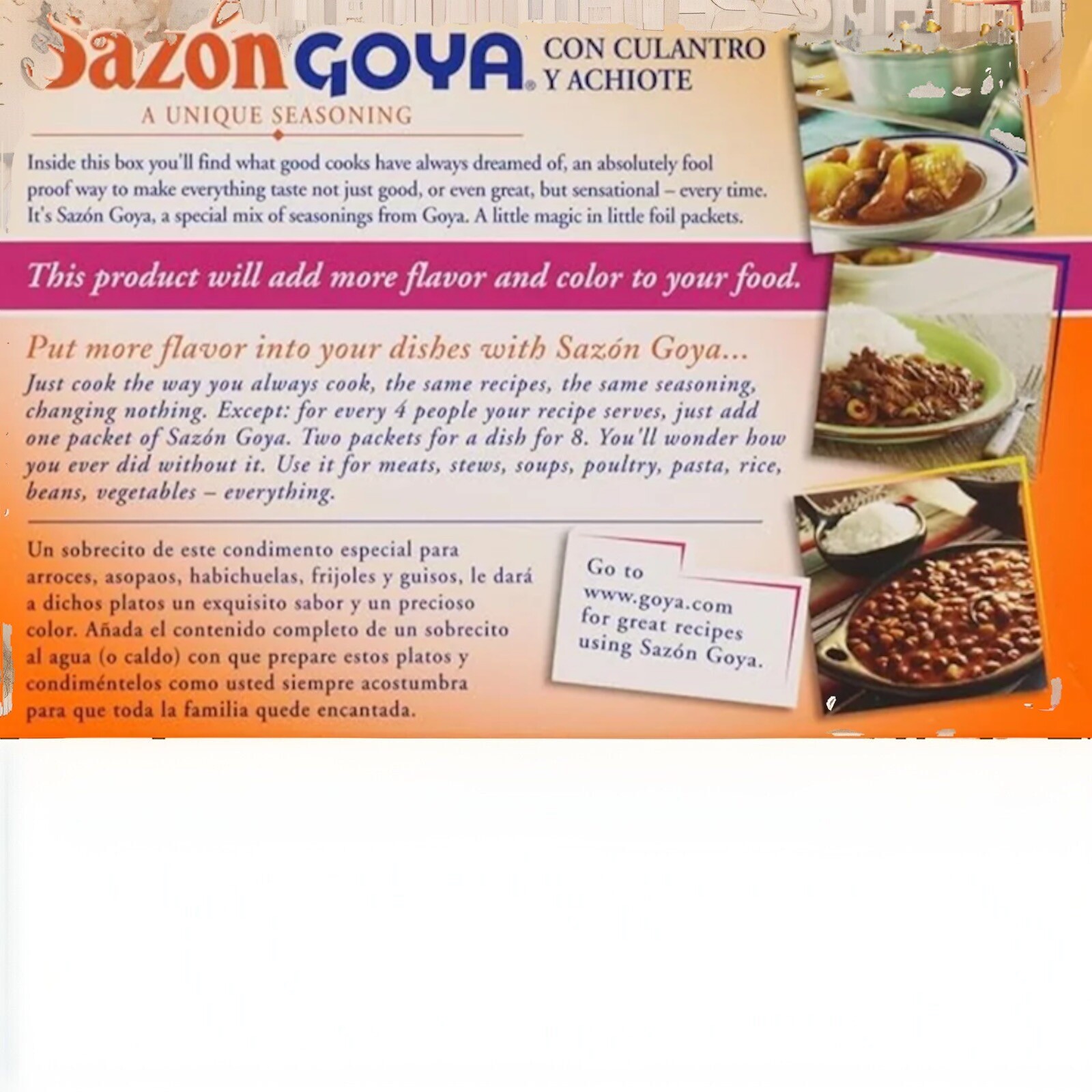 Sazon Goya•Seasoning W/ Coriander & Annatto, 8 Packets/1.41 oz (BB: Oct/2029)