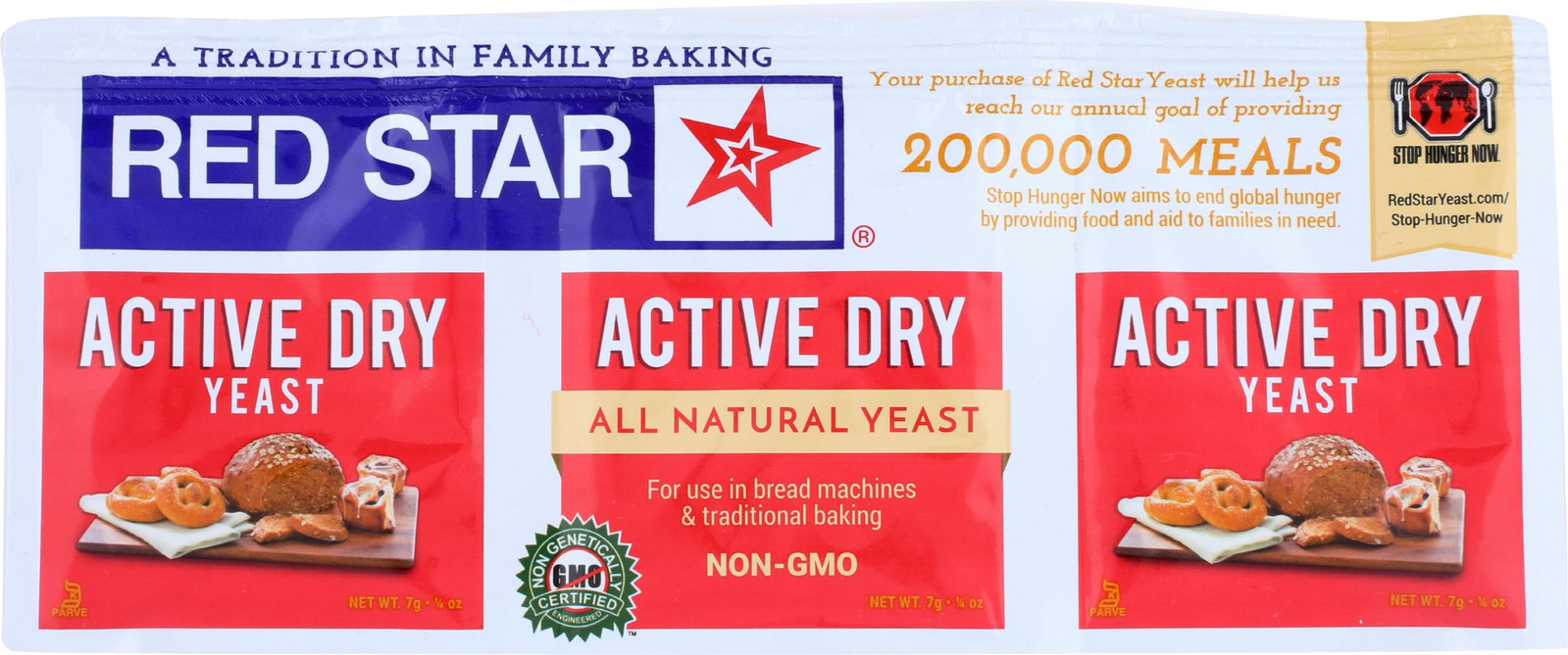 Red Star Active Dry Yeast 2.25 Ounce Pack for Breads Pizza Rolls Gluten Free
