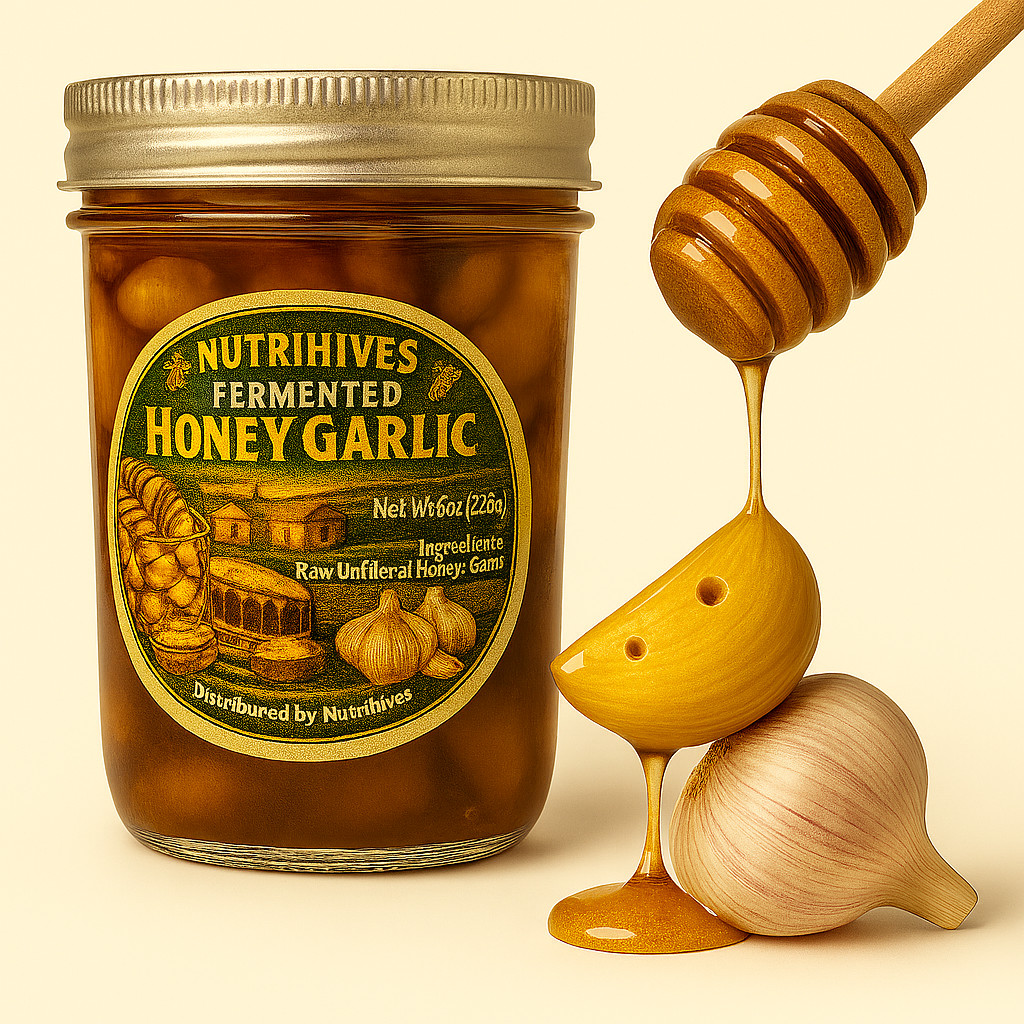 Fermented Honey Garlic 8 oz jar, Made in USA, Raw Unfiltered Honey, Garlic
