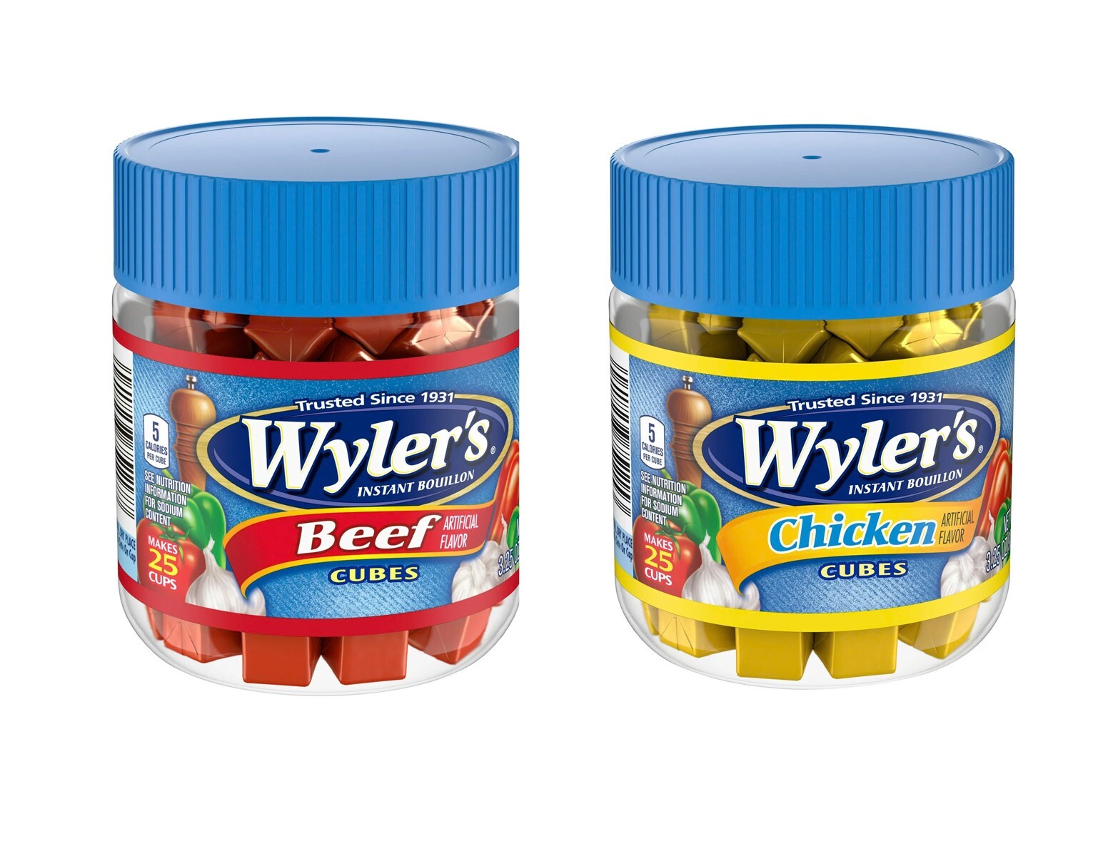 Wyler’s Instant Bouillon Beef + Chicken Flavored Cubes, 3.25 oz x 2 Jars