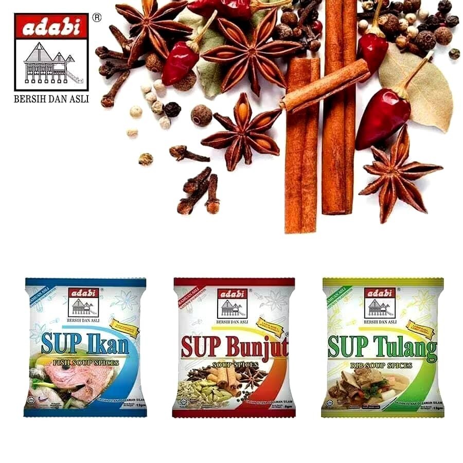 3x ADABI Fish,Soup, Ribs Soup Spices (Sup Tulang) 13g – Halal Certified Malaysia