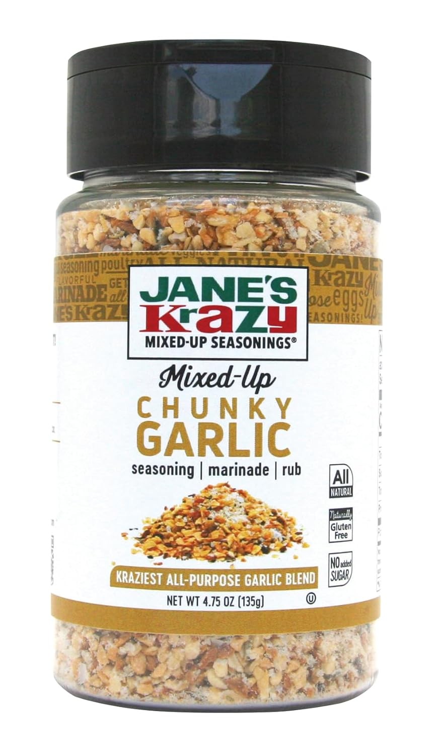 Jane’s Krazy Chunky Mixed-Up Garlic Seasoning, 4.75 Ounce (Packing may vary)