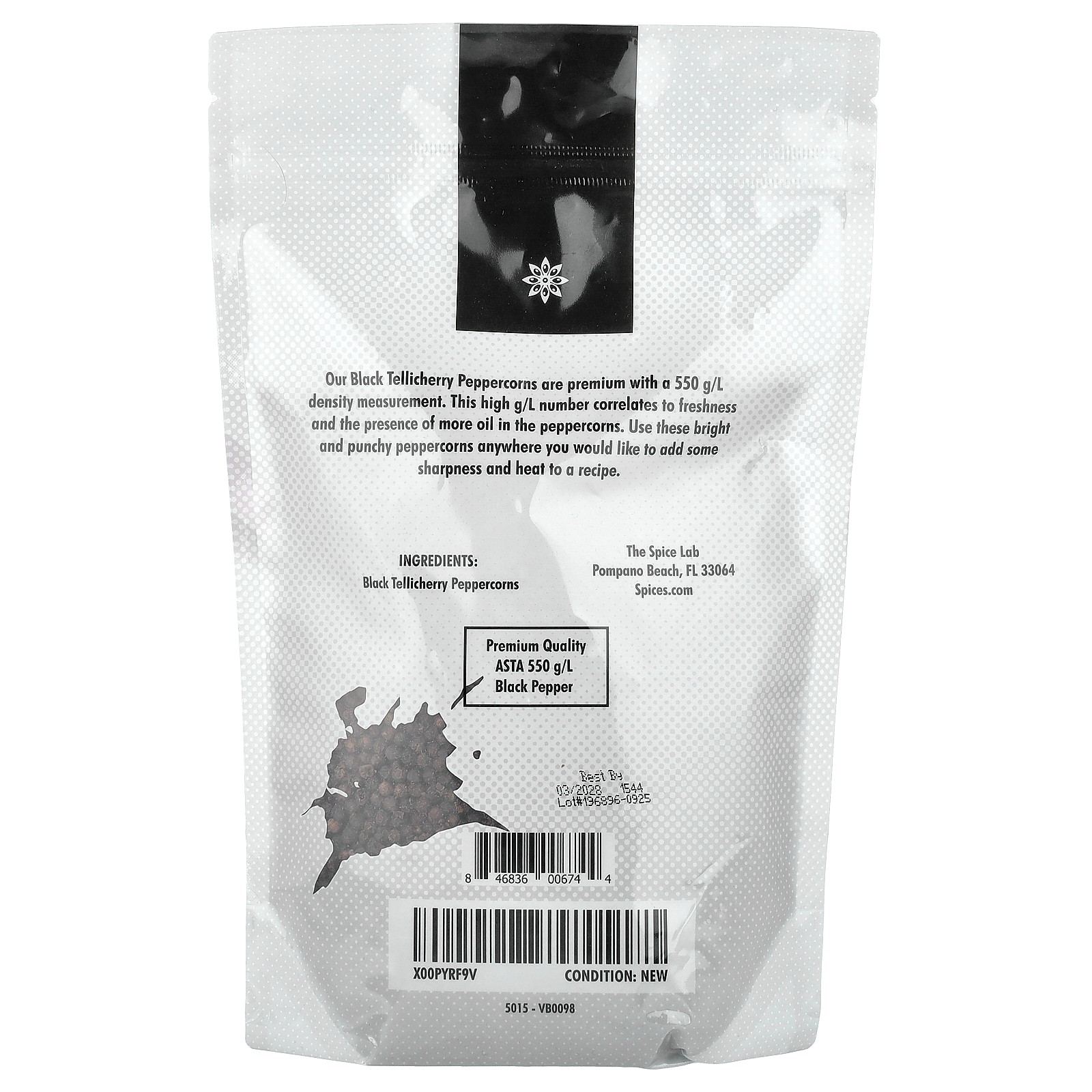 Black Tellicherry Peppercorns, 1 lb (453 g)