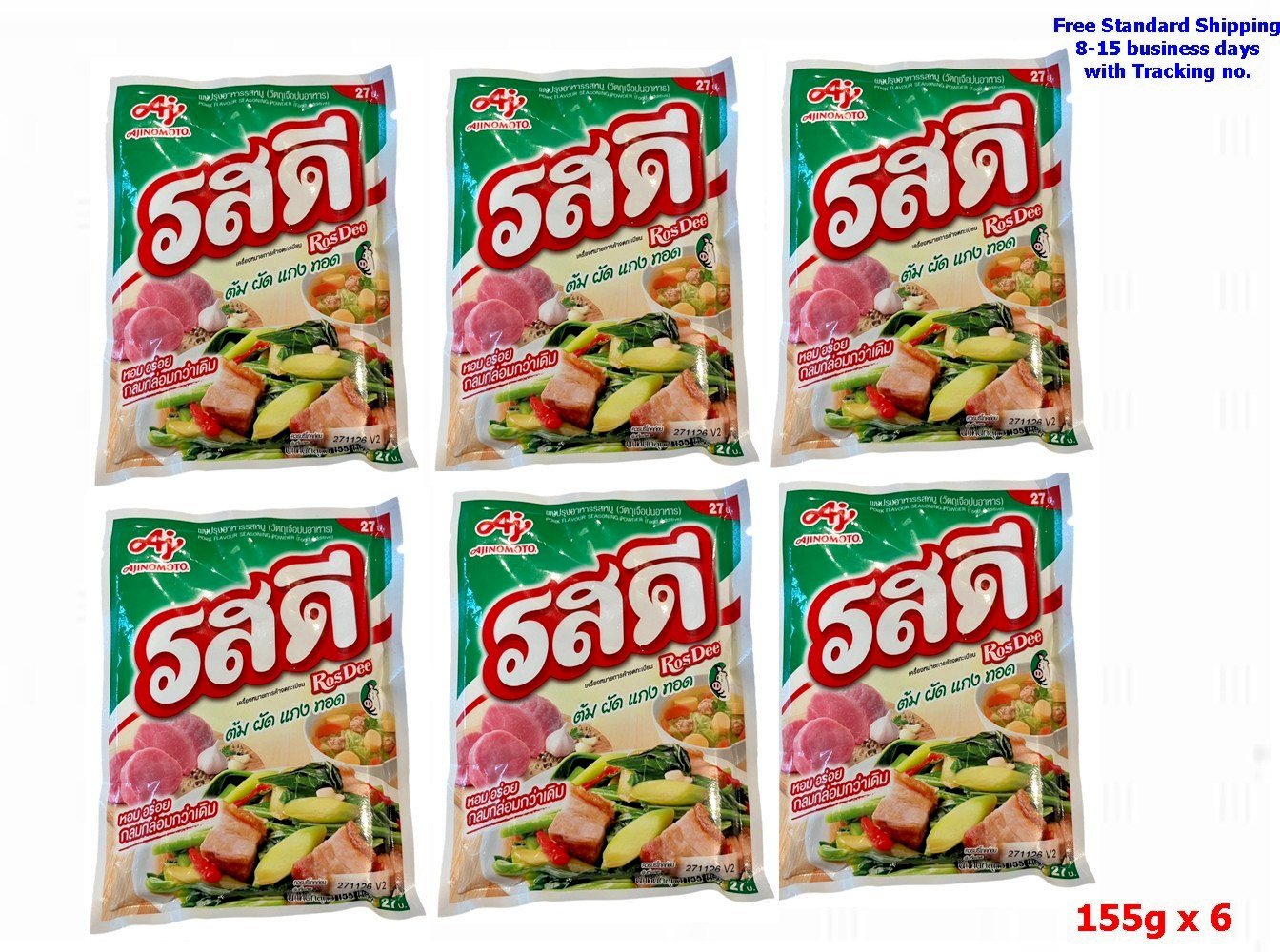 RosDee Authentic Thai Seasoning Bouillon Powder Pork Flavor, 155g : pack of 6