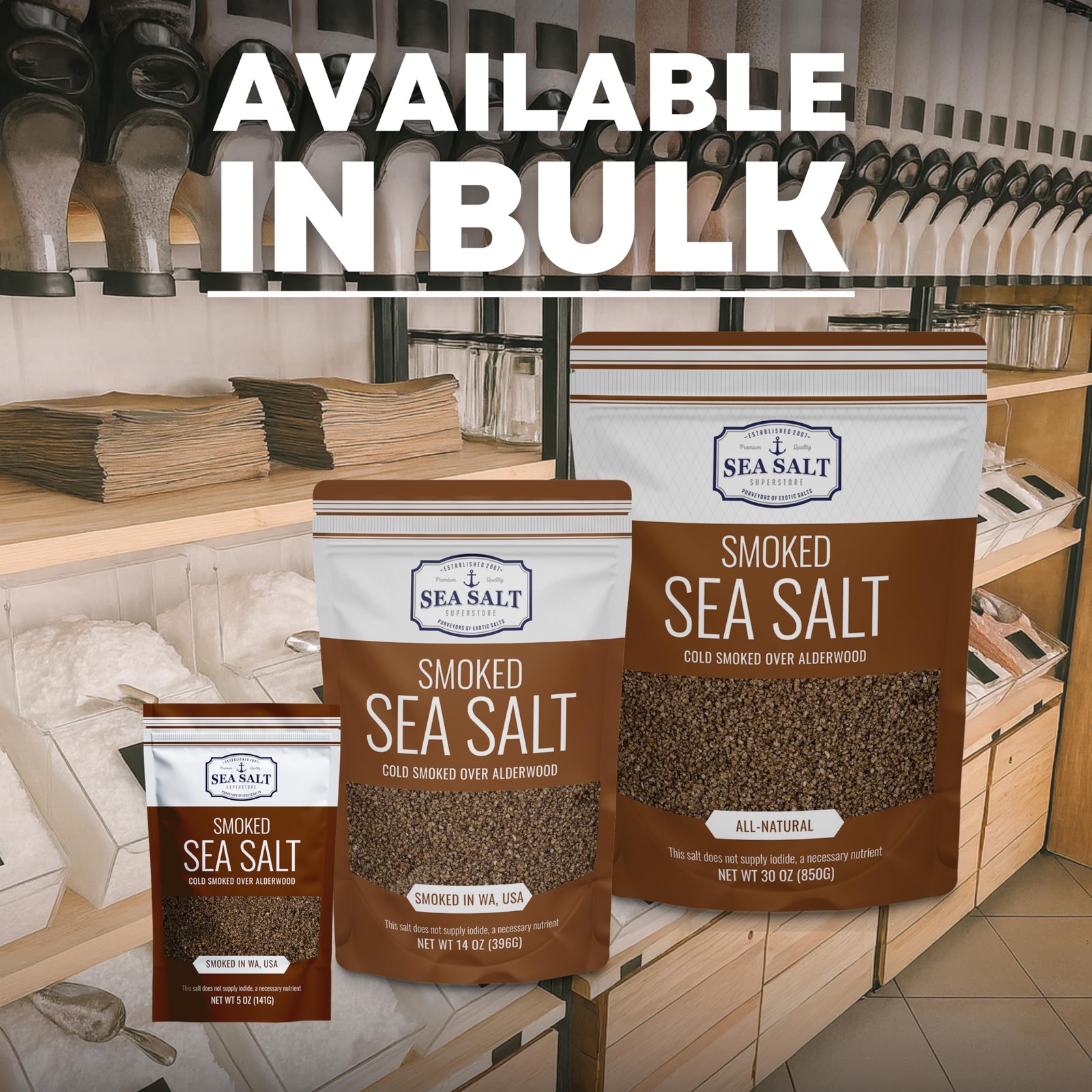 Cold Smoked Sea Salt for Grilling & Cooking, Unrefined Fine Kosher, 5 oz