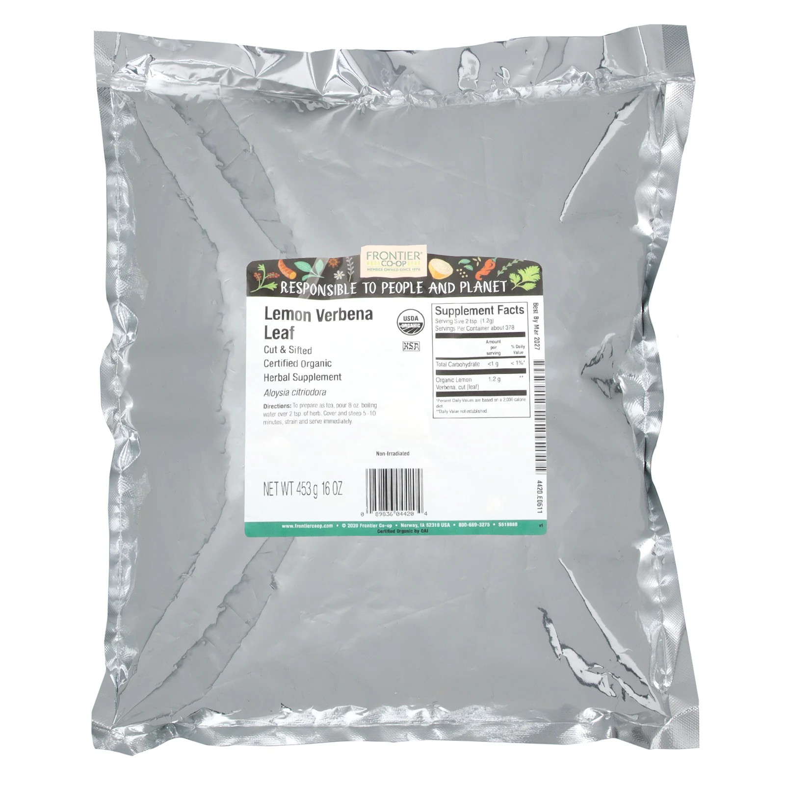 Organic Cut & Sifted Lemon Verbena Leaf, 16 oz (453 g)