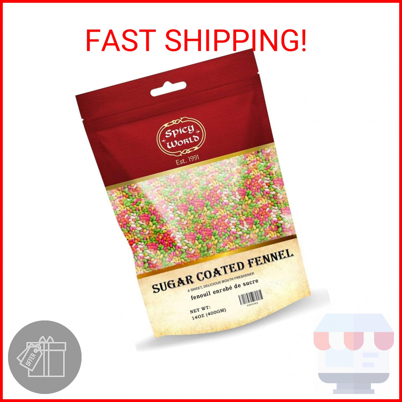Spicy World Sugar Coated Fennel Seeds | Sweet Saunf Candy for Mouth Freshening –