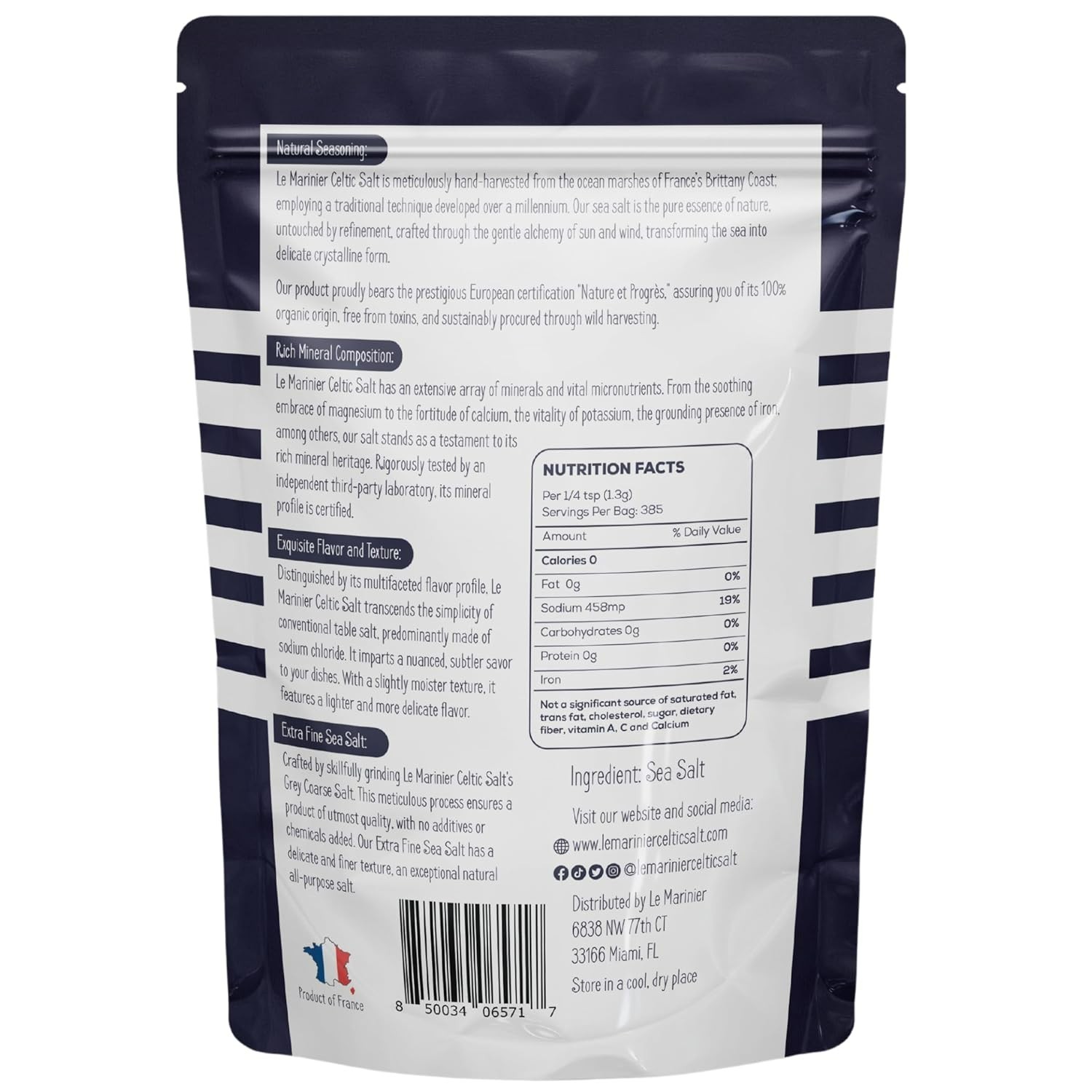 Celtic Salt Organic Extra Fine, 1.1 lb – 18oz. Mineral Rich 100% Natural and
