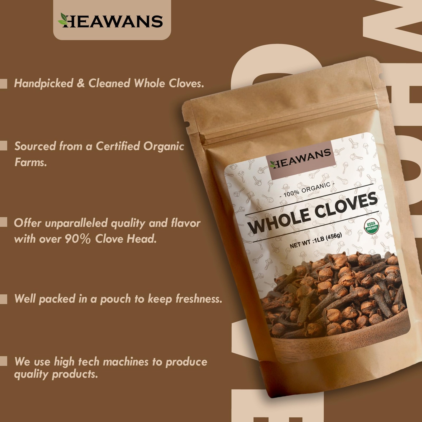 Heawans Organic premium Grade Whole Cloves 1 LB |16 oz 16 Ounce (Pack of 1)