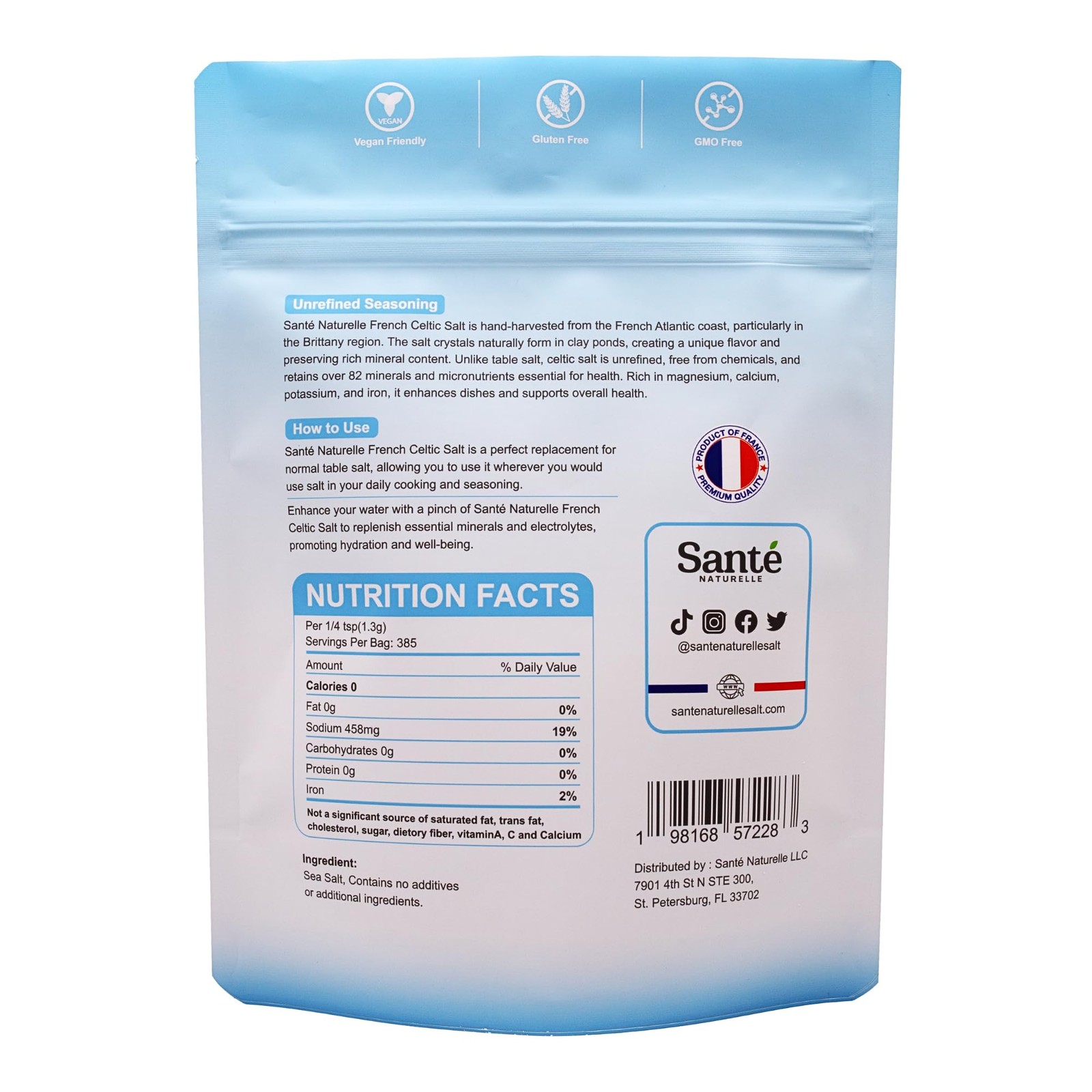 Sante Naturelle Celtic Salt Organic Fine Ground 1.1lb 18oz Unrefined French …