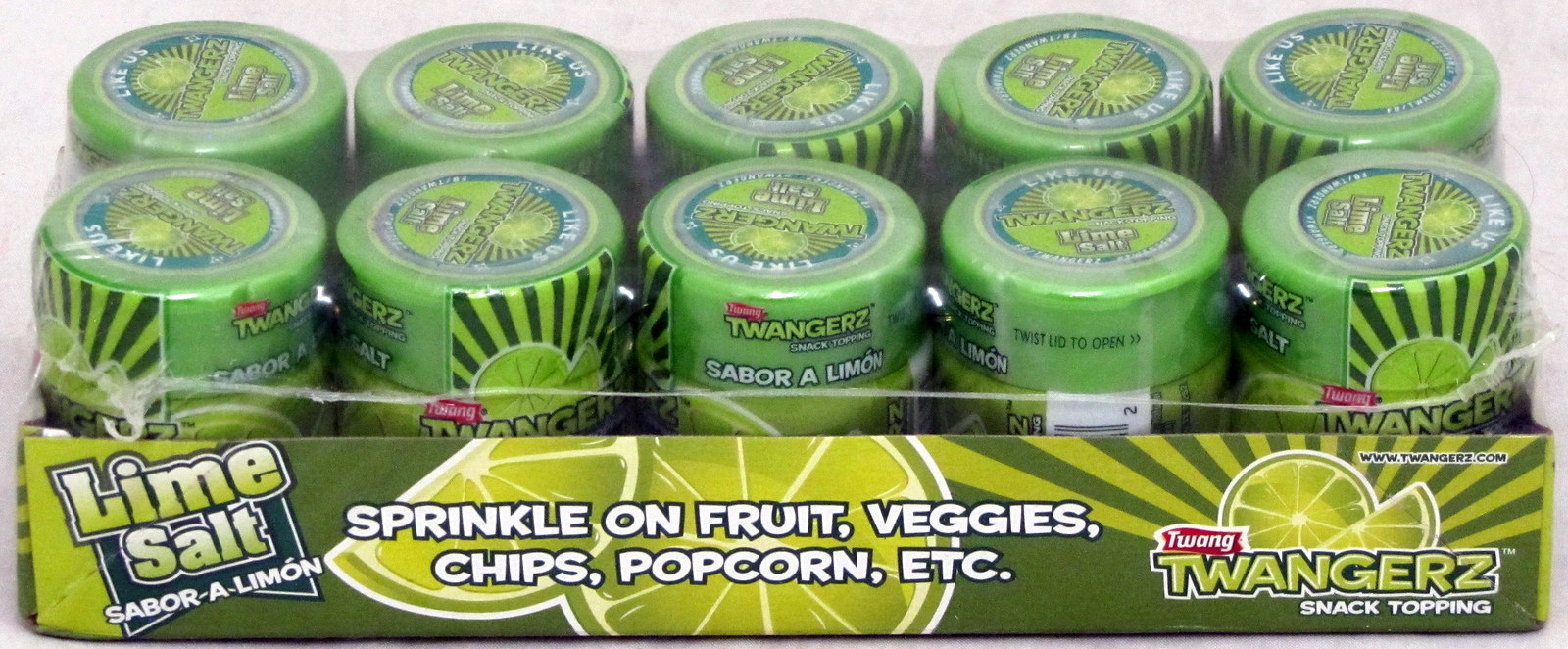 Twang Twangerz Salt Lime Bulk 10 Ct Snack Topping 1.15 Ounce Shakers Popcorn