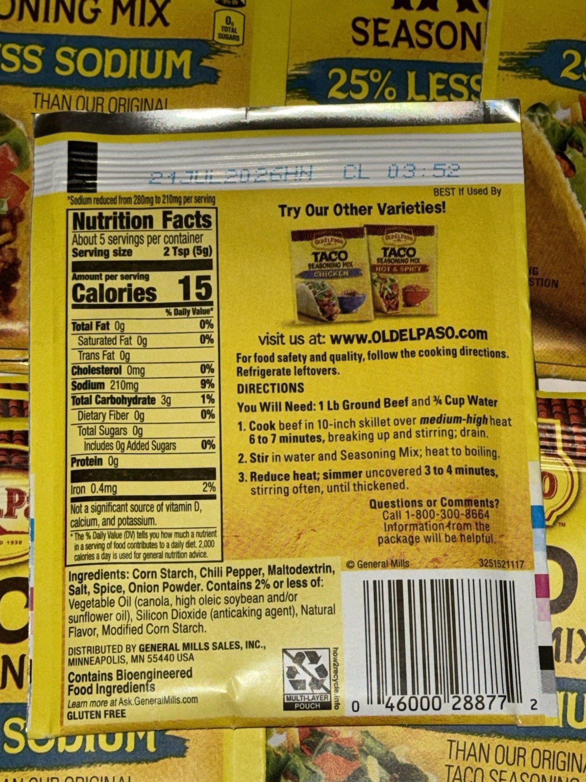 (22) packets OLD EL PASO 25% Less Sodium Taco Seasoning July 21 2026