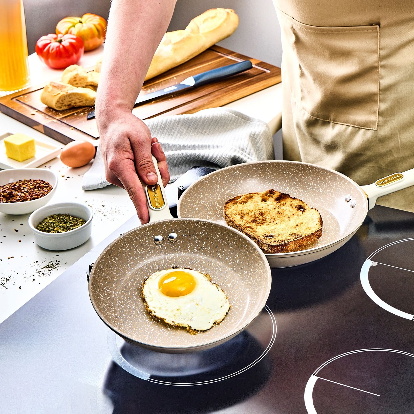 12-Piece Non-Stick Granite Collection Cookware Set, Pots and Pans Set – Taupe &