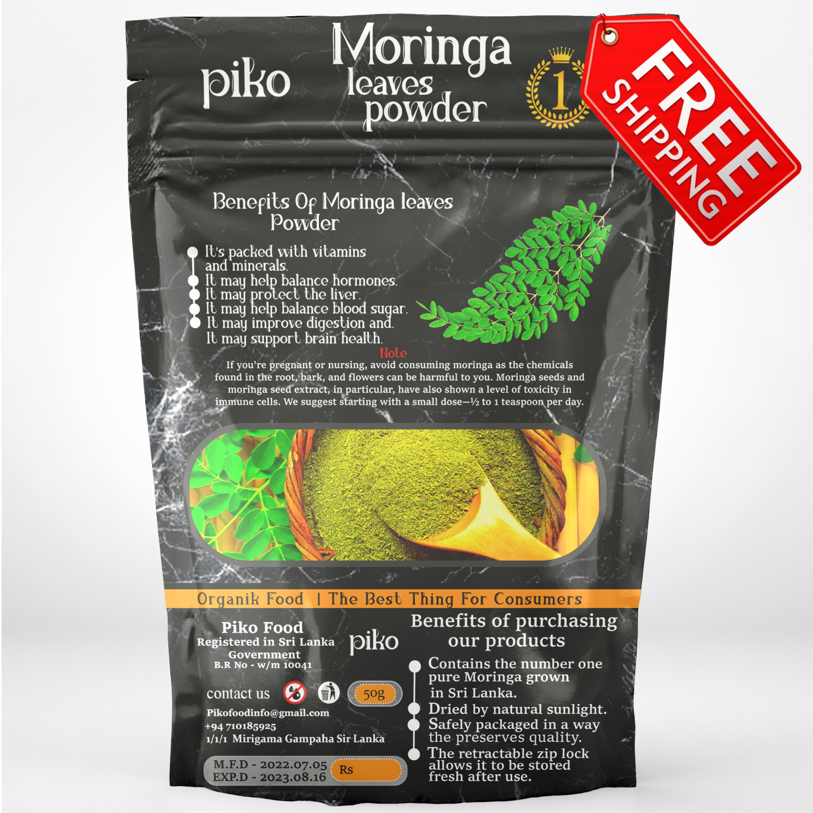 High Quality Ceylon Moringa leaf powder Organic food free shipping for morning