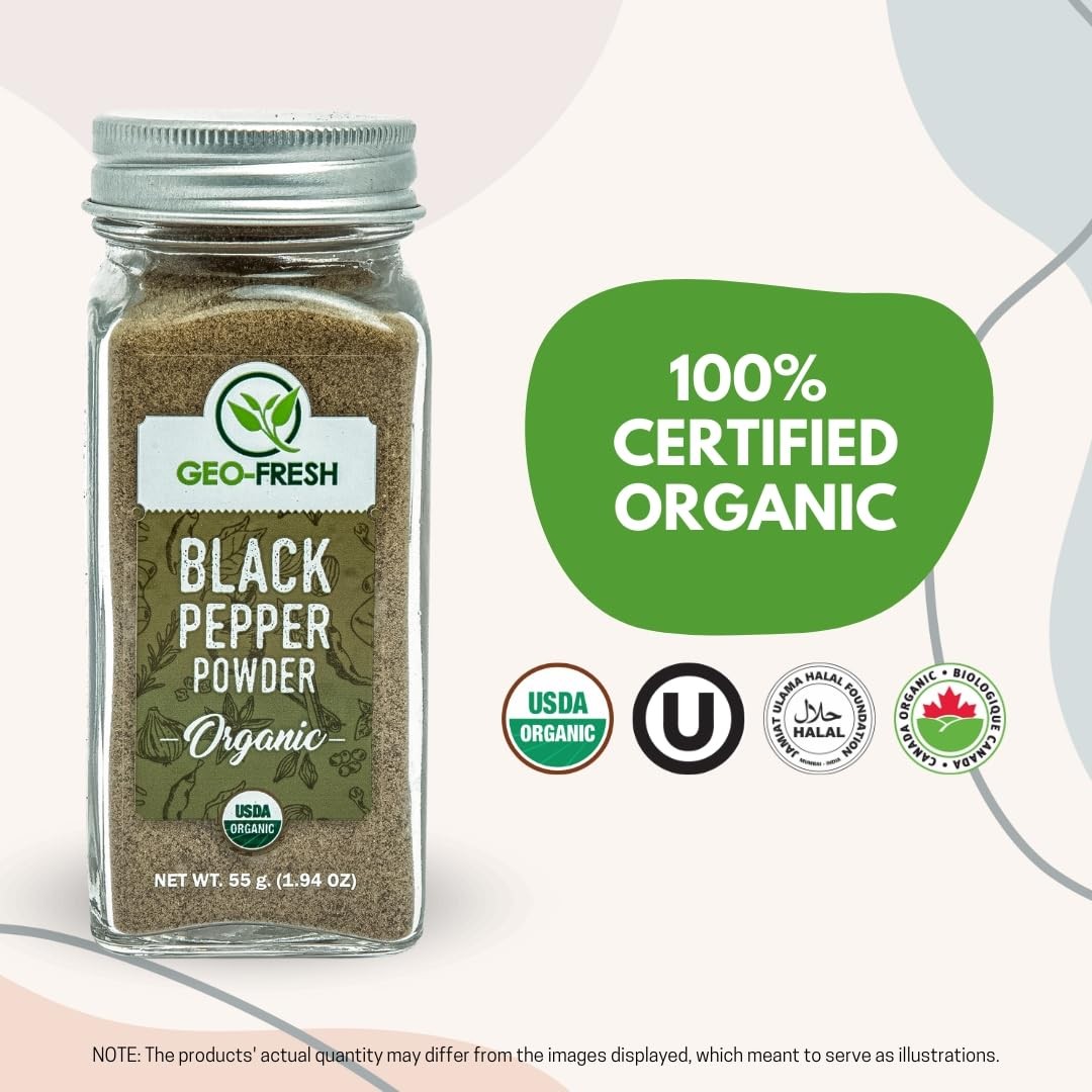 Organic Black Pepper – 1.94 oz Glass Jar – Black Pepper Ground – Certified – …