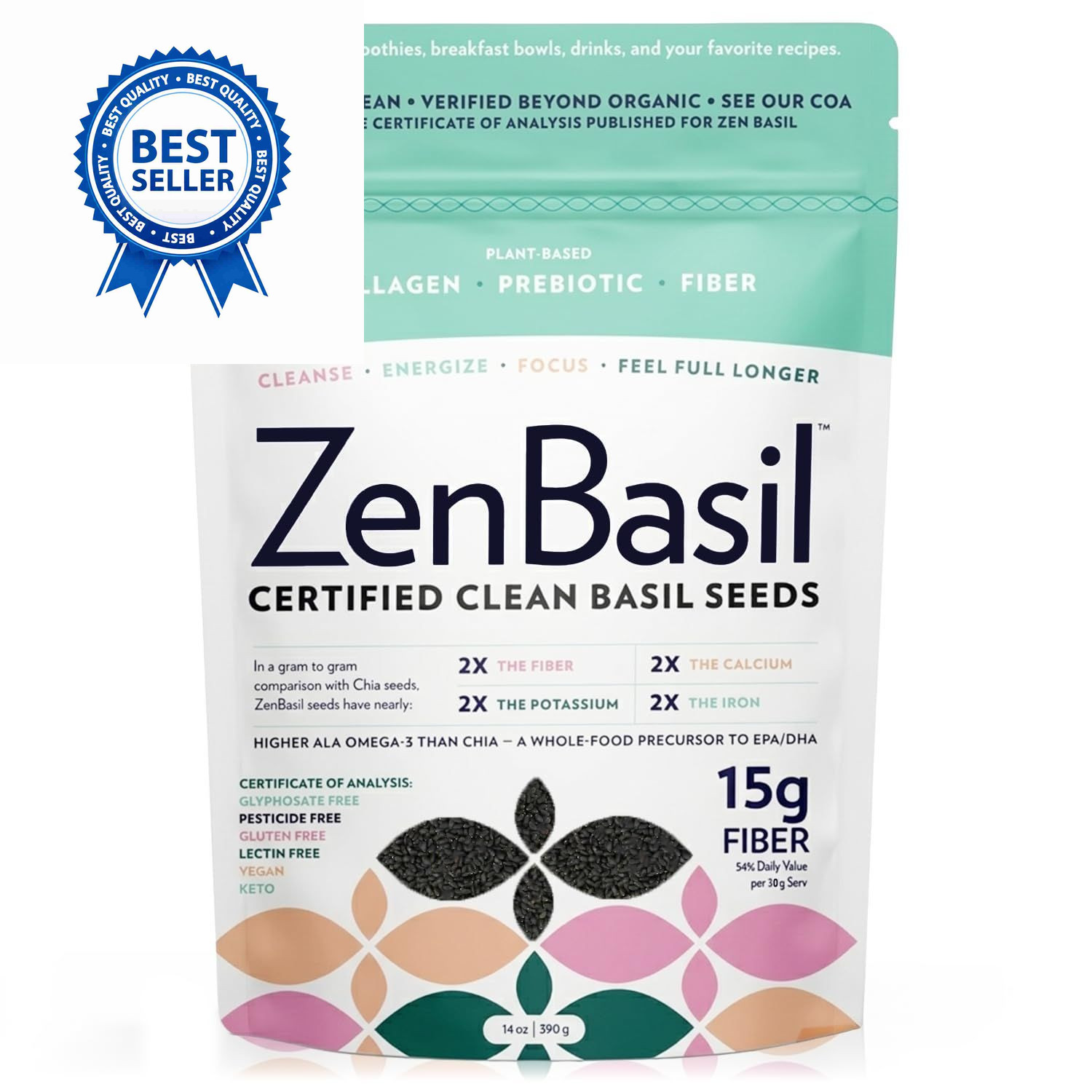 Zen Basil Seeds | edible basil seeds, kosher, non-gmo, 14 Ounce (Pack of 1)
