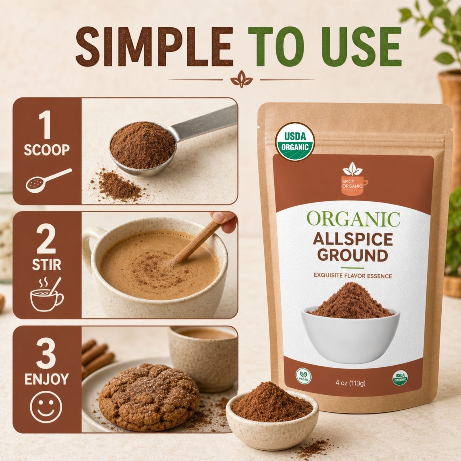 Spicy Organic Allspice Ground Powder 4 oz | USDA Organic