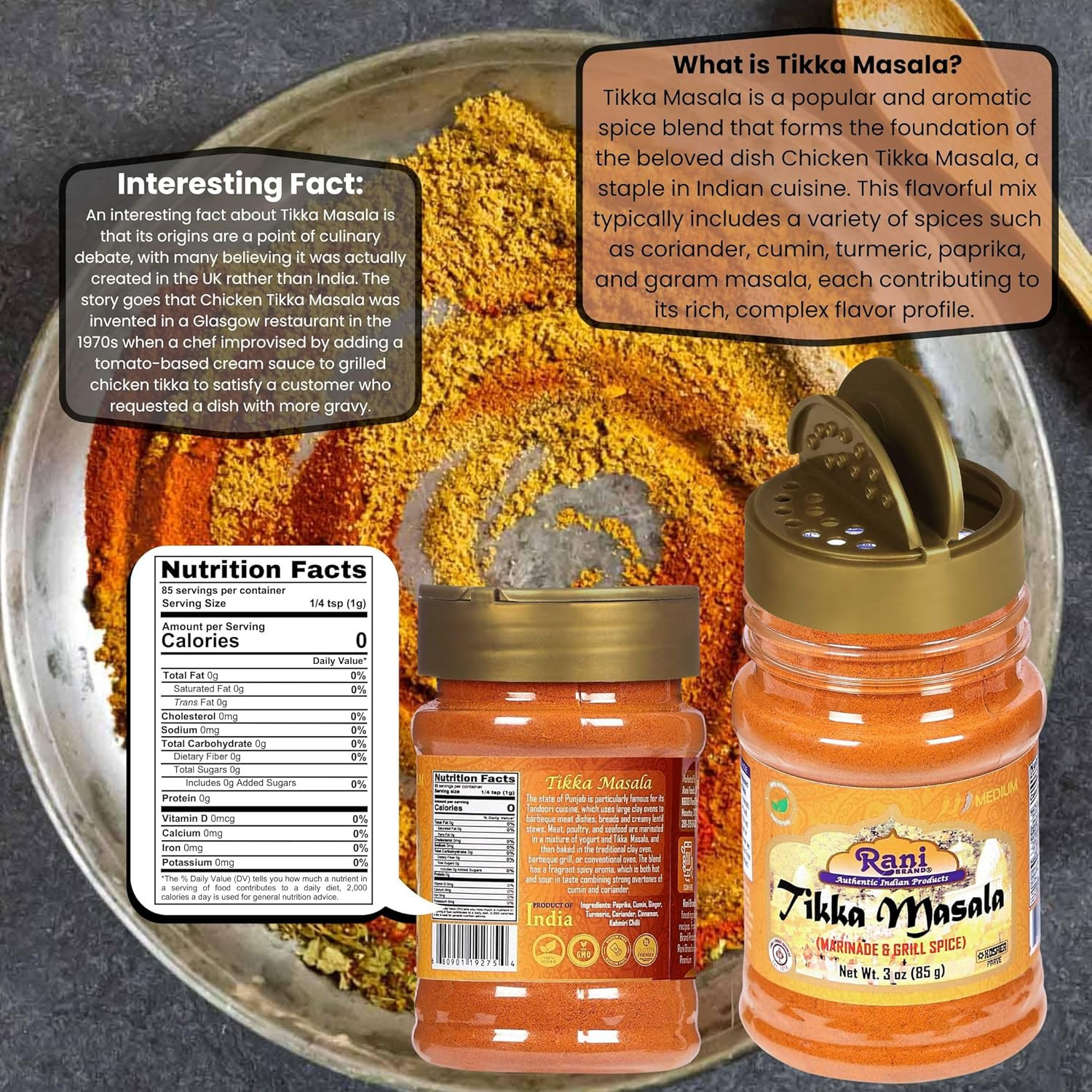 Rani Tikka Masala Indian 7-Spice Blend 3Oz (85G) PET Jar ~ All Natural | Salt-Fr