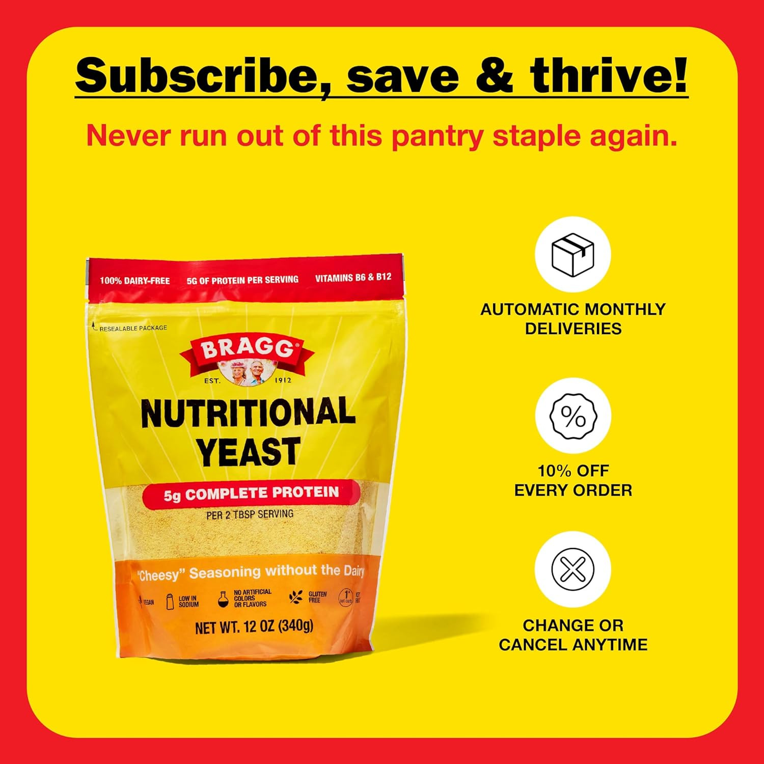 Bragg Premium Nutritional Yeast Seasoning – Vegan, Gluten Free – Good Source of