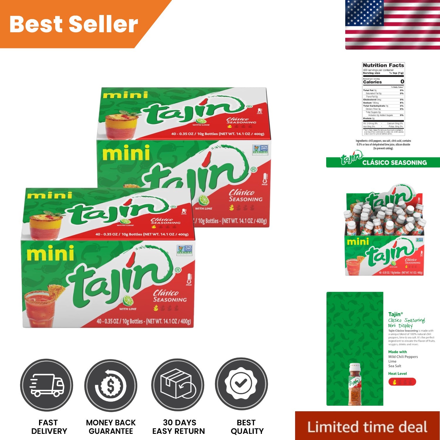 Tajín Clásico Chile Lime – Perfect Seasoning for Snacks, Set of 40 Mini Pack