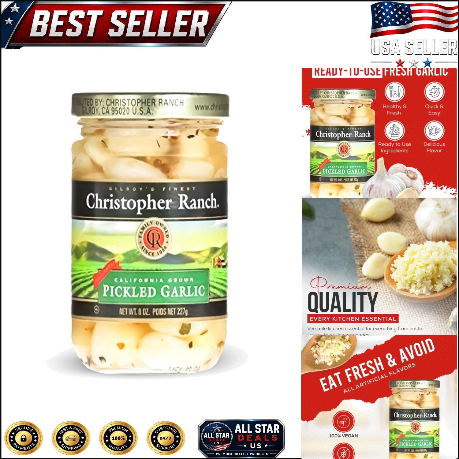 Convenient Peeled & Pickled Garlic Cloves | Plant-Based, -Friendly | 8 oz