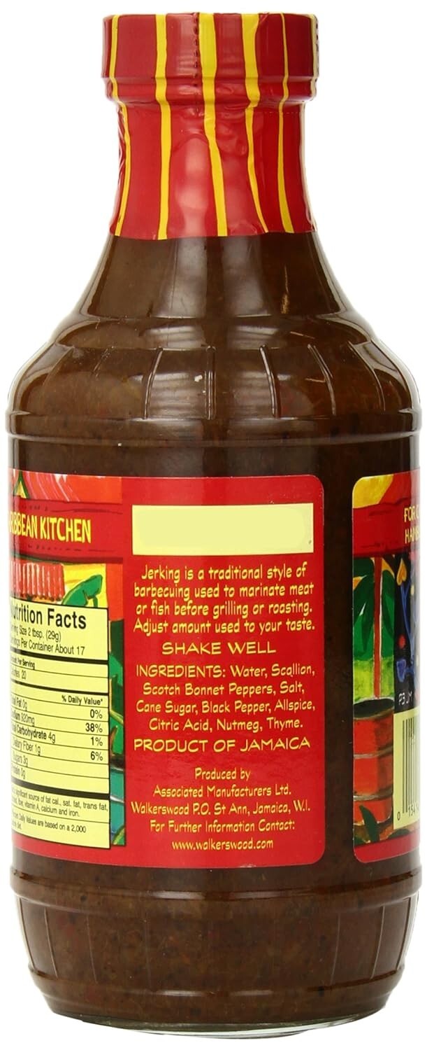 Walkerswood Spicy Jamaican Jerk Marinade For Meat Fish (4-Pack) Size 17 oz Glass