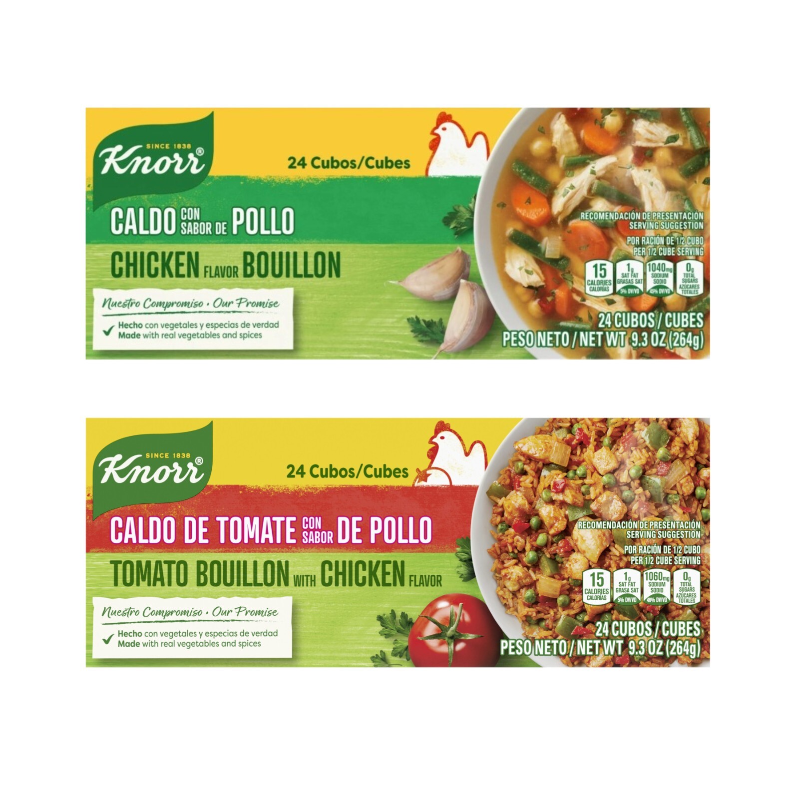 Variety Pack – 2 Knorr Cube Bouillon 9.3 oz, 24 ct – 48 CUBES / 18.6 oz TOTAL