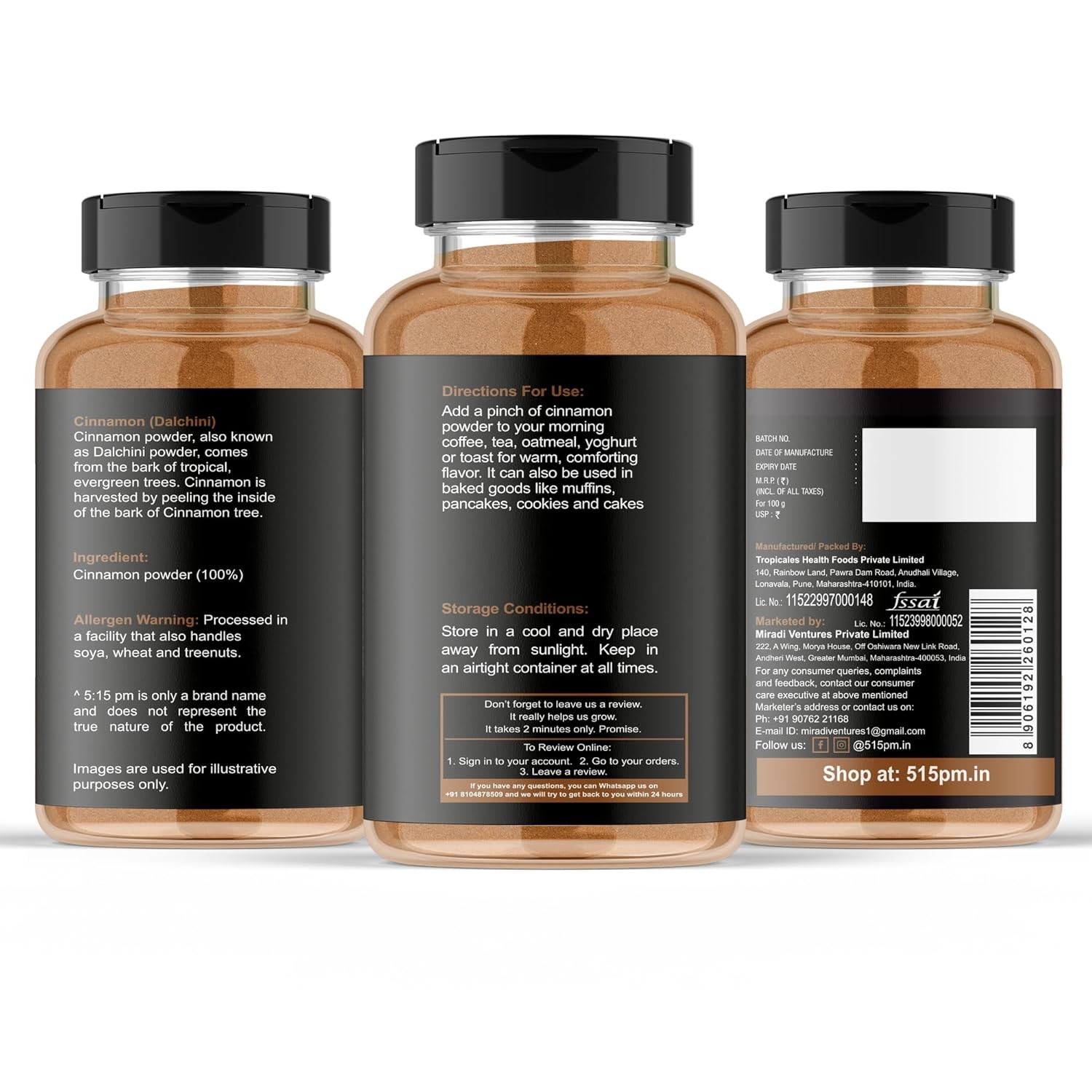 5:15PM Cinnamon Powder 100g Pack of 1 | Pure Dalchini Powder for Cooking Baking