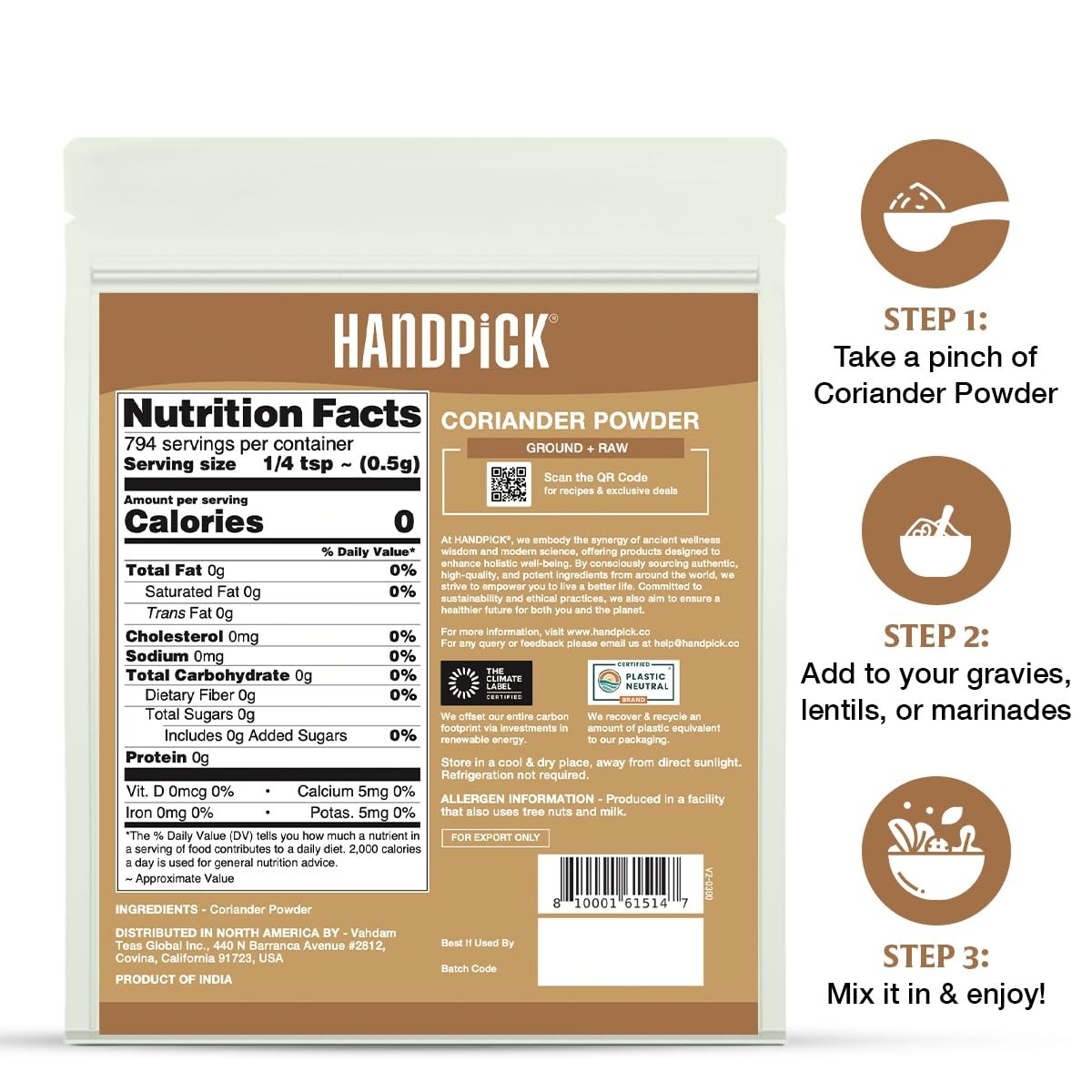 100% Natural Ground Coriander Powder 14oz | Non-GMO, Gluten-Free, Premium Qualit