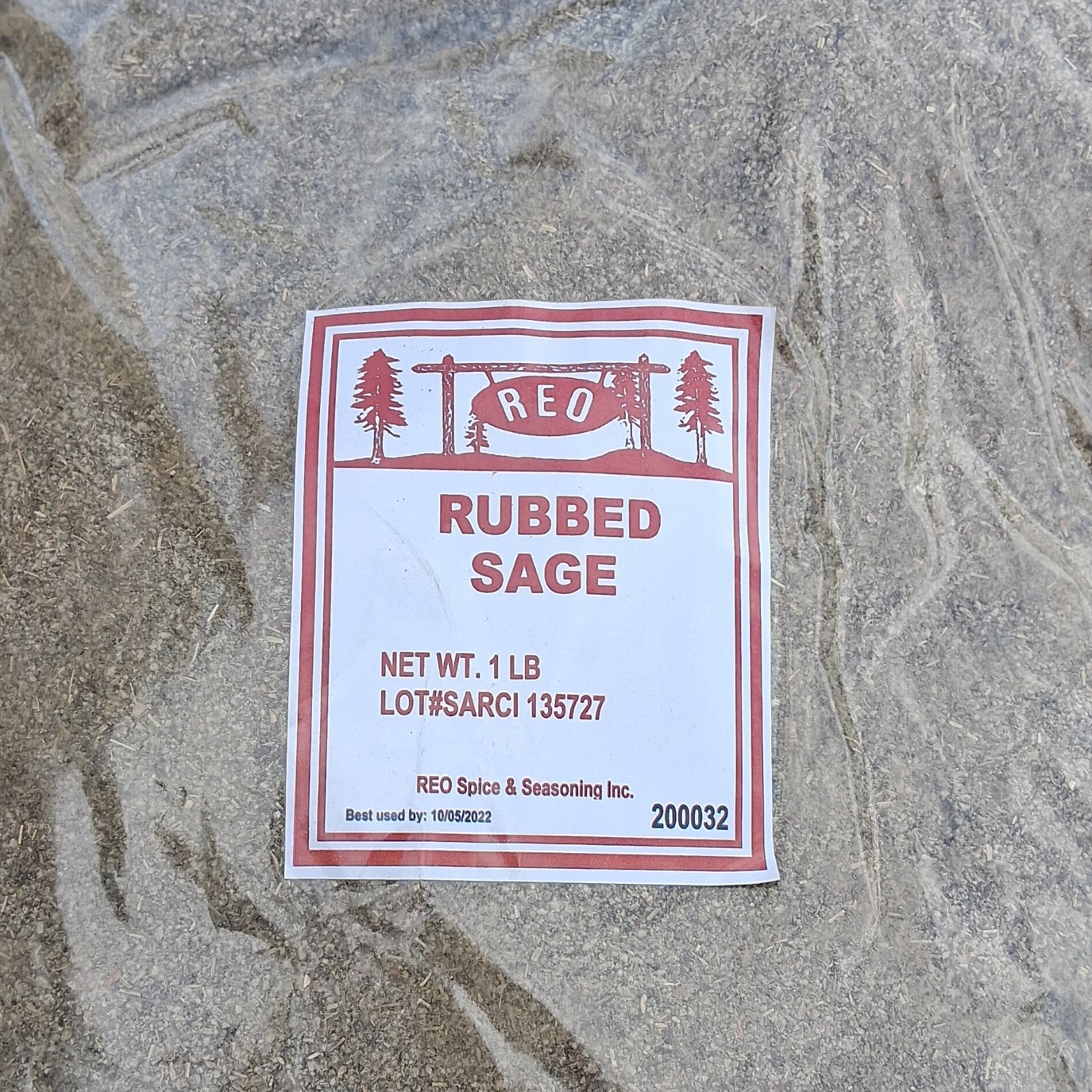 REO Rubbed Sage Single Spice 1 lb Pantry Herb Exp 10/05/2022 MPN 200032
