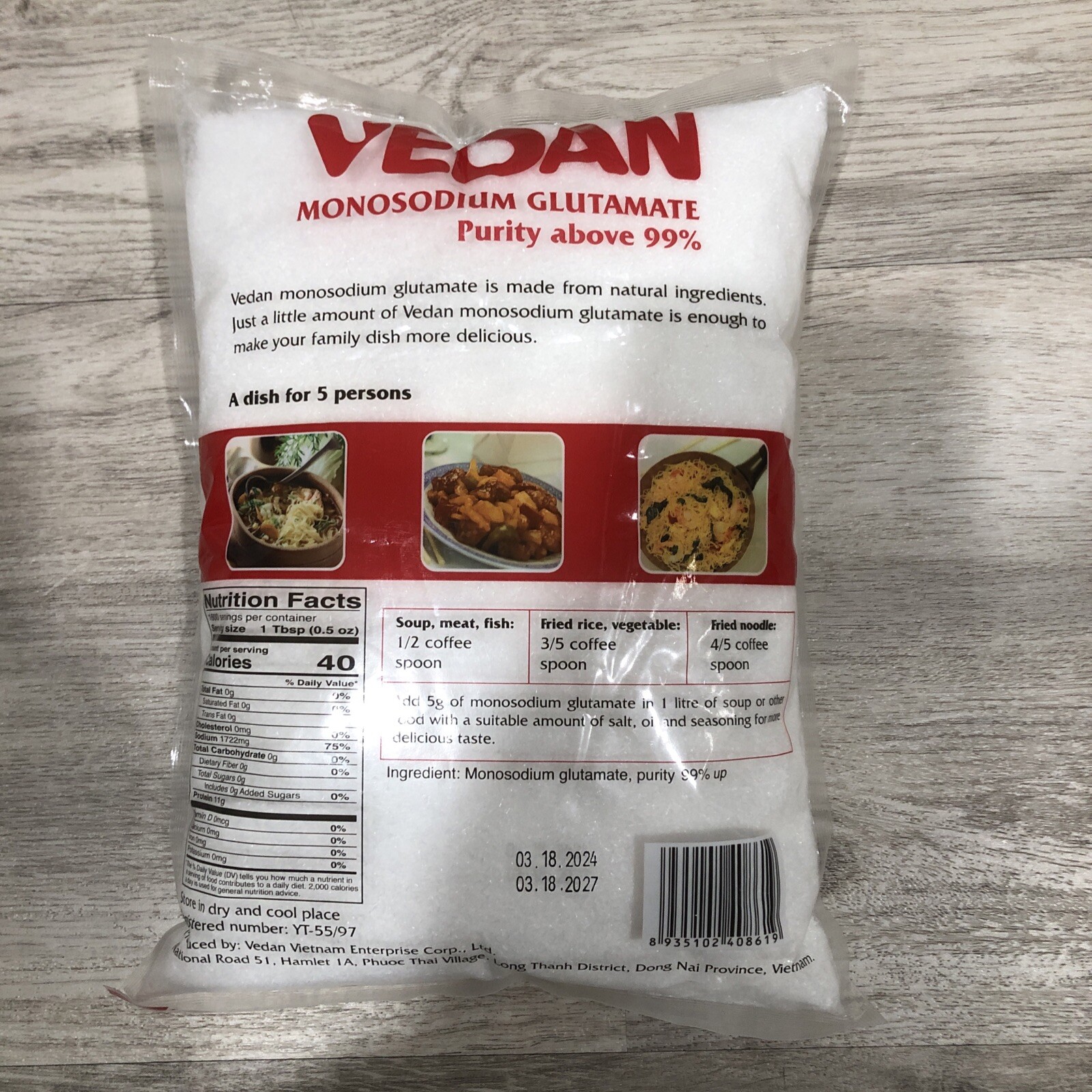 【2.3 Lbs] VEDAN Seasoning Monosodium Glutamate purity Above 99% (2.3 Lb/ 1 Kg)