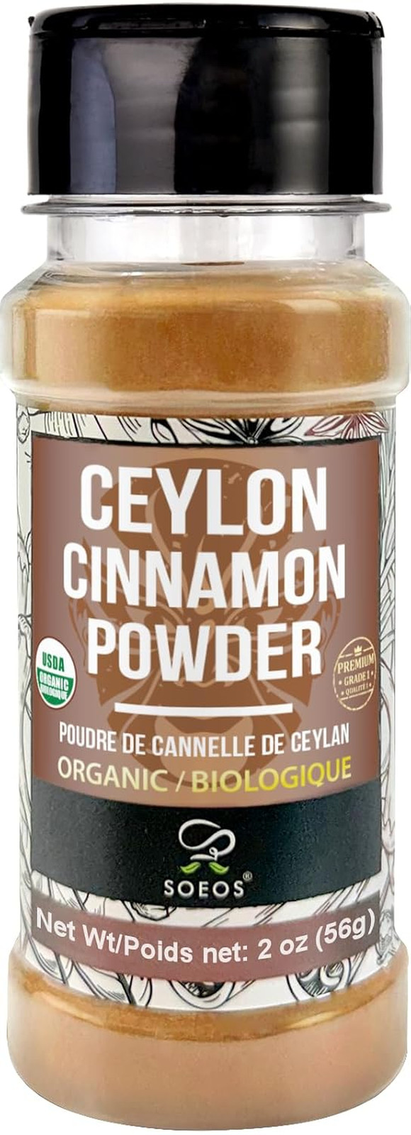 Organic Ceylon Cinnamon Powder, Grade 1, 2Oz (56G), Pure Ground Cinnamon from Sr