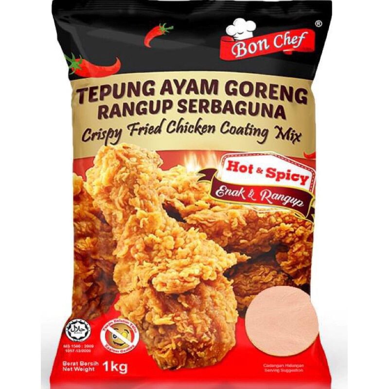 BON CHEF Crispy Fried Chicken Coating Mix Flour Hot& Spicy or Original 1KG -DHL