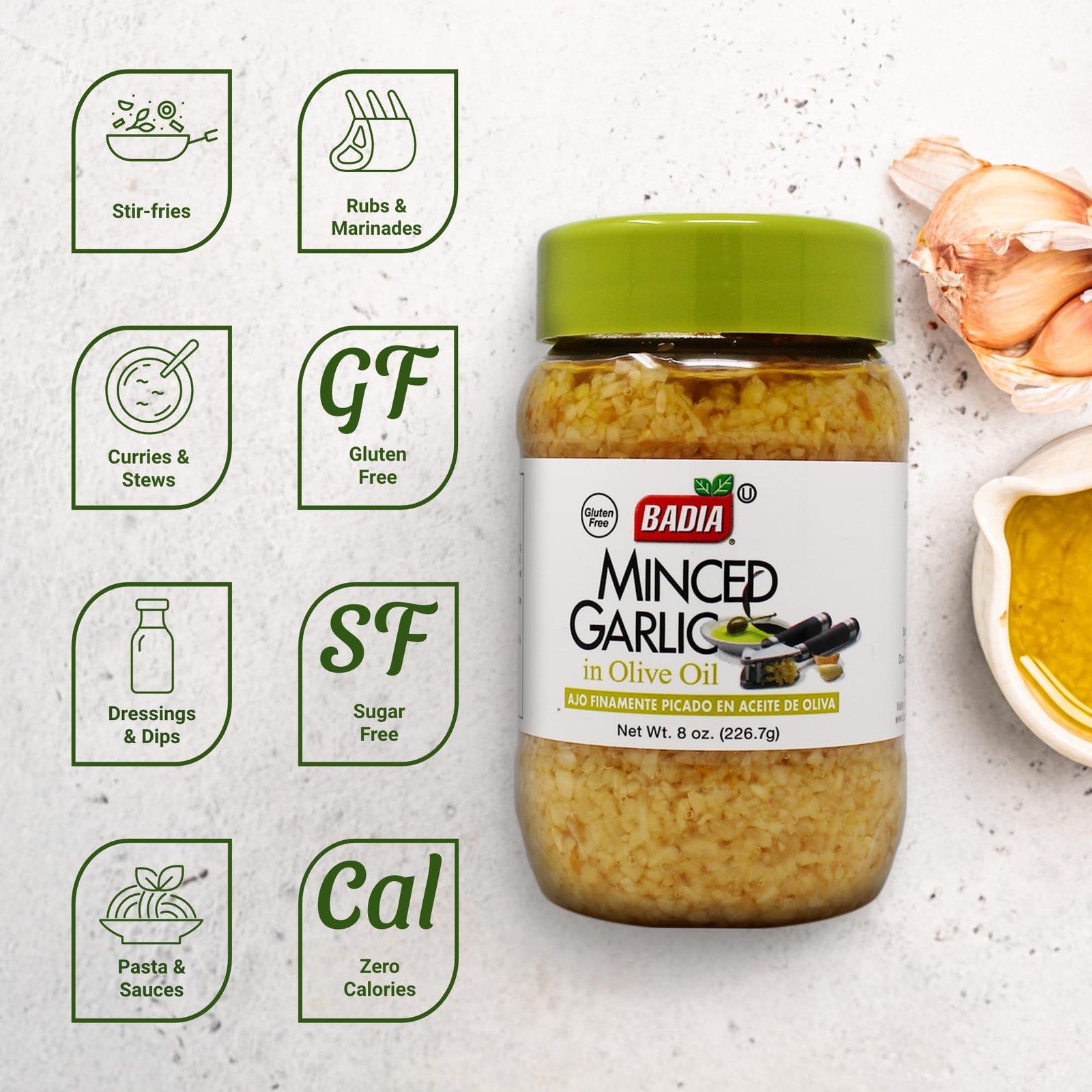 Minced Garlic 8 oz Fresh Flavor for Cooking and Seasoning Dishes