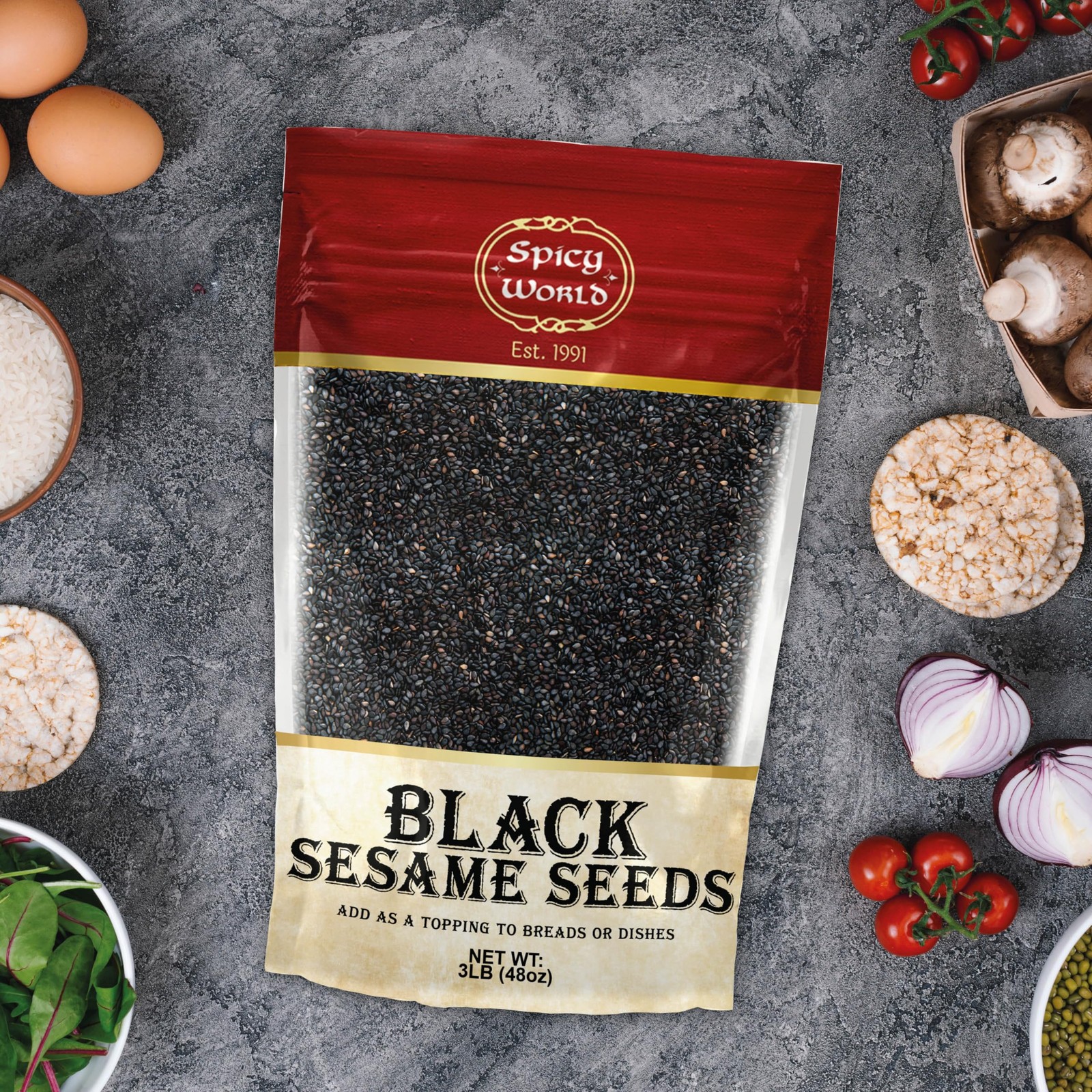 Raw Black Sesame Seeds 3 LB Bag – Natural – By
