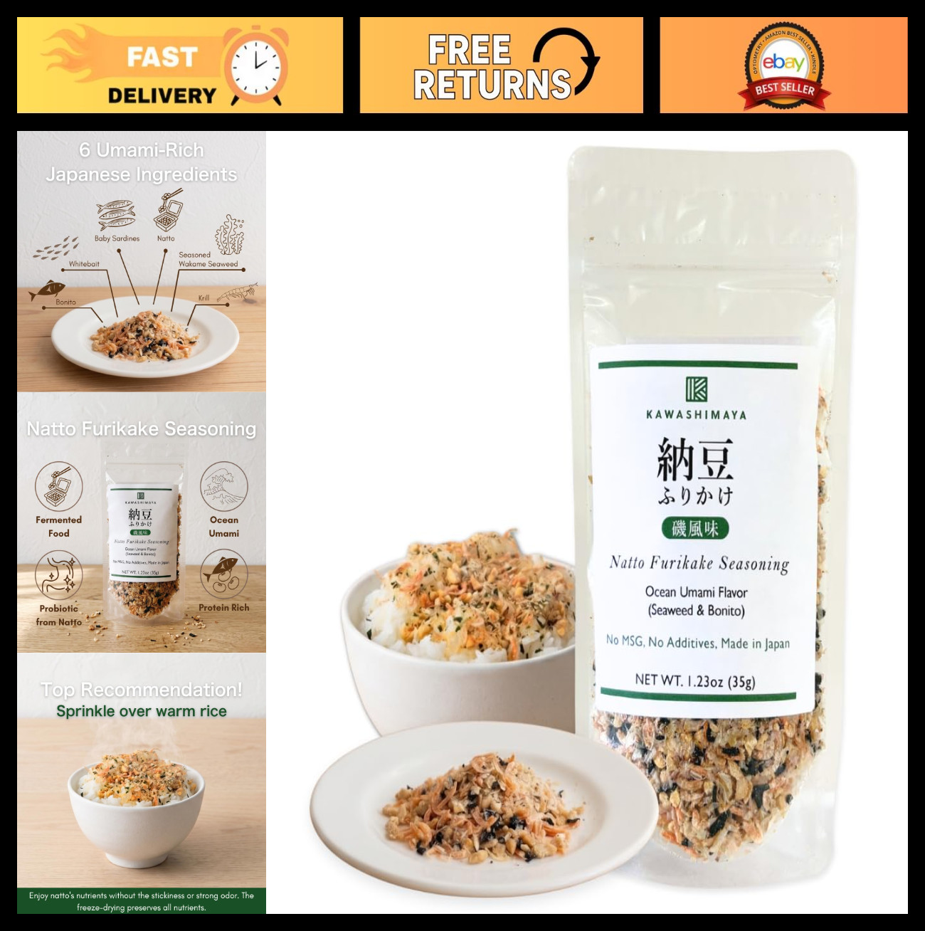 Japanese Natto Furikake Rice Seasoning 1.23oz – Freeze-Dried Umami Blend, Additi