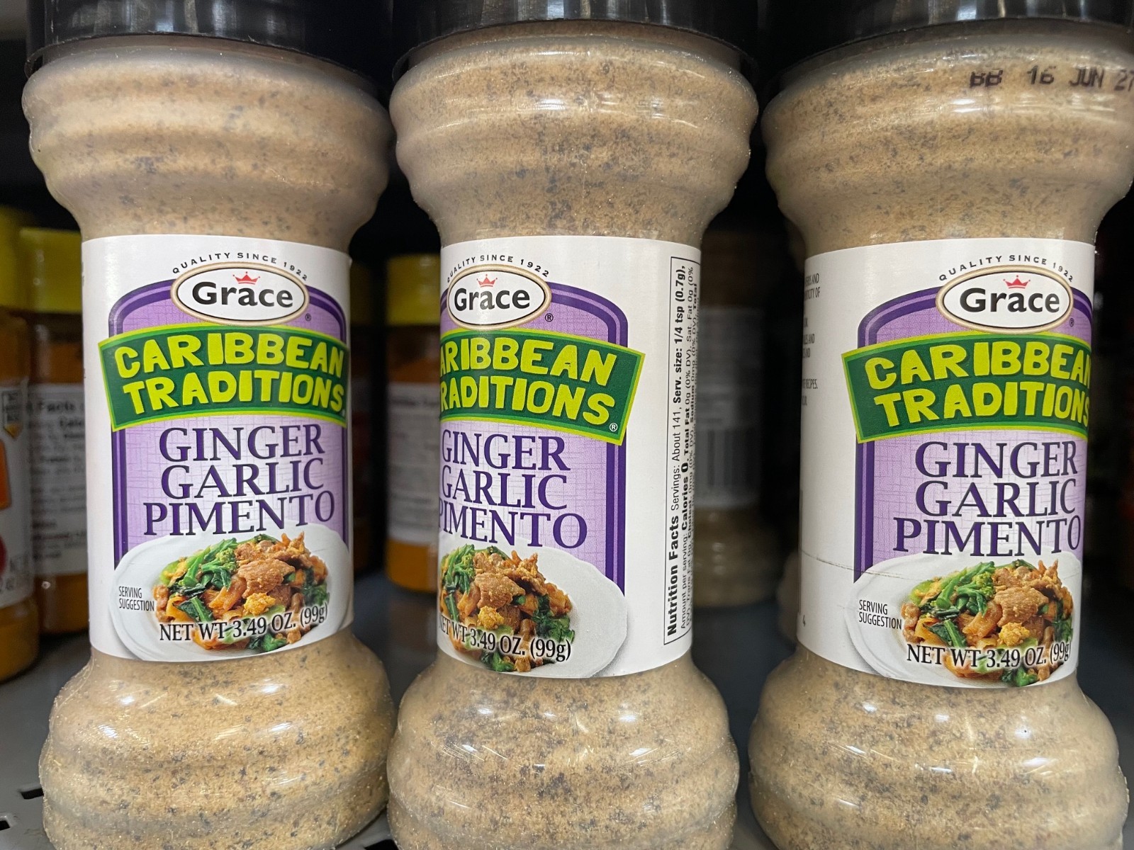 4 Pack Grace Caribbean Traditions Ginger Garlic Pimento Seasoning, 3.49 oz Each